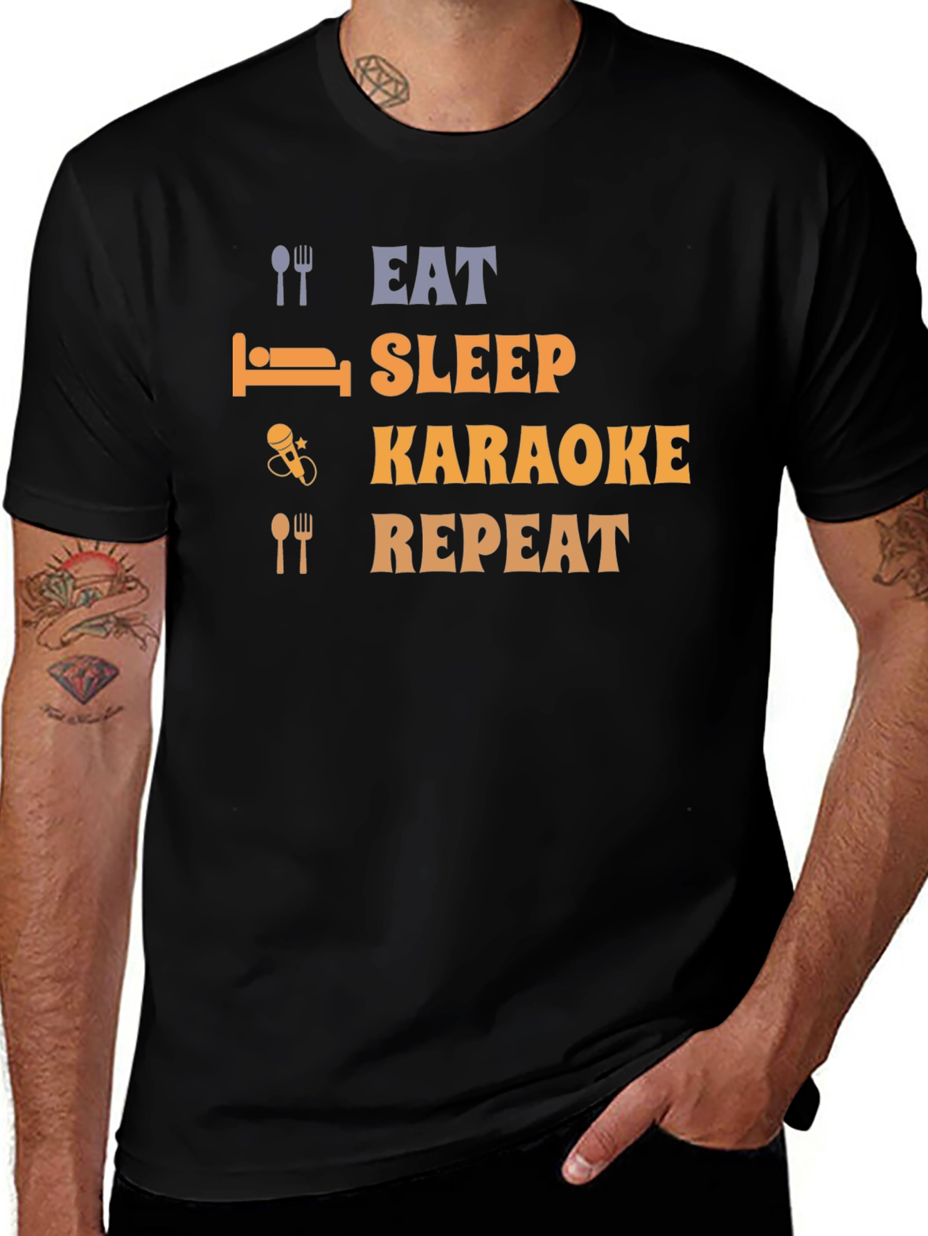Eat Sleep Karaoke Repeat Black T-Shirt