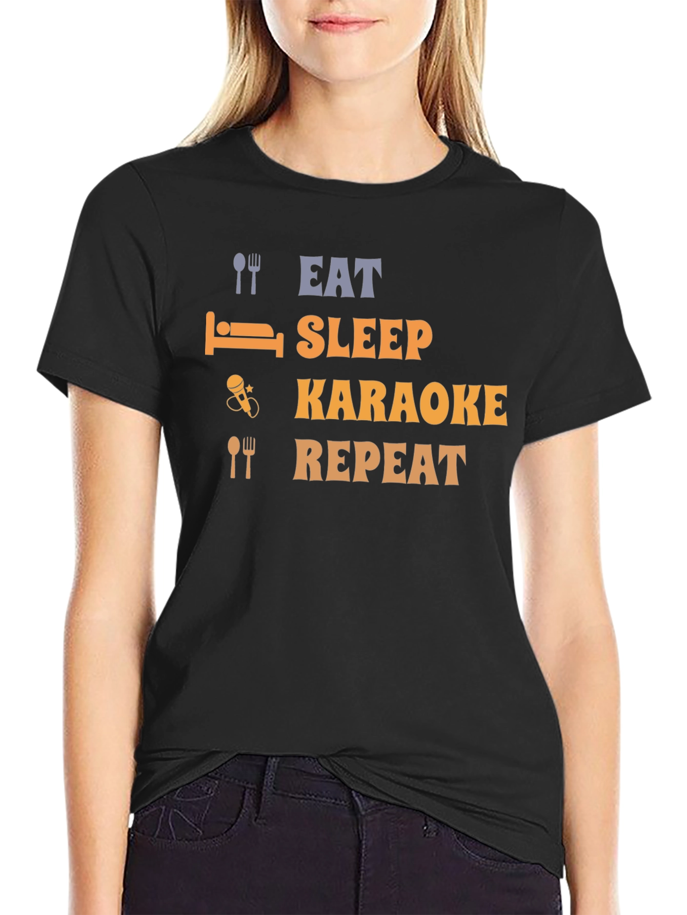 Eat Sleep Karaoke Repeat Black T-Shirt