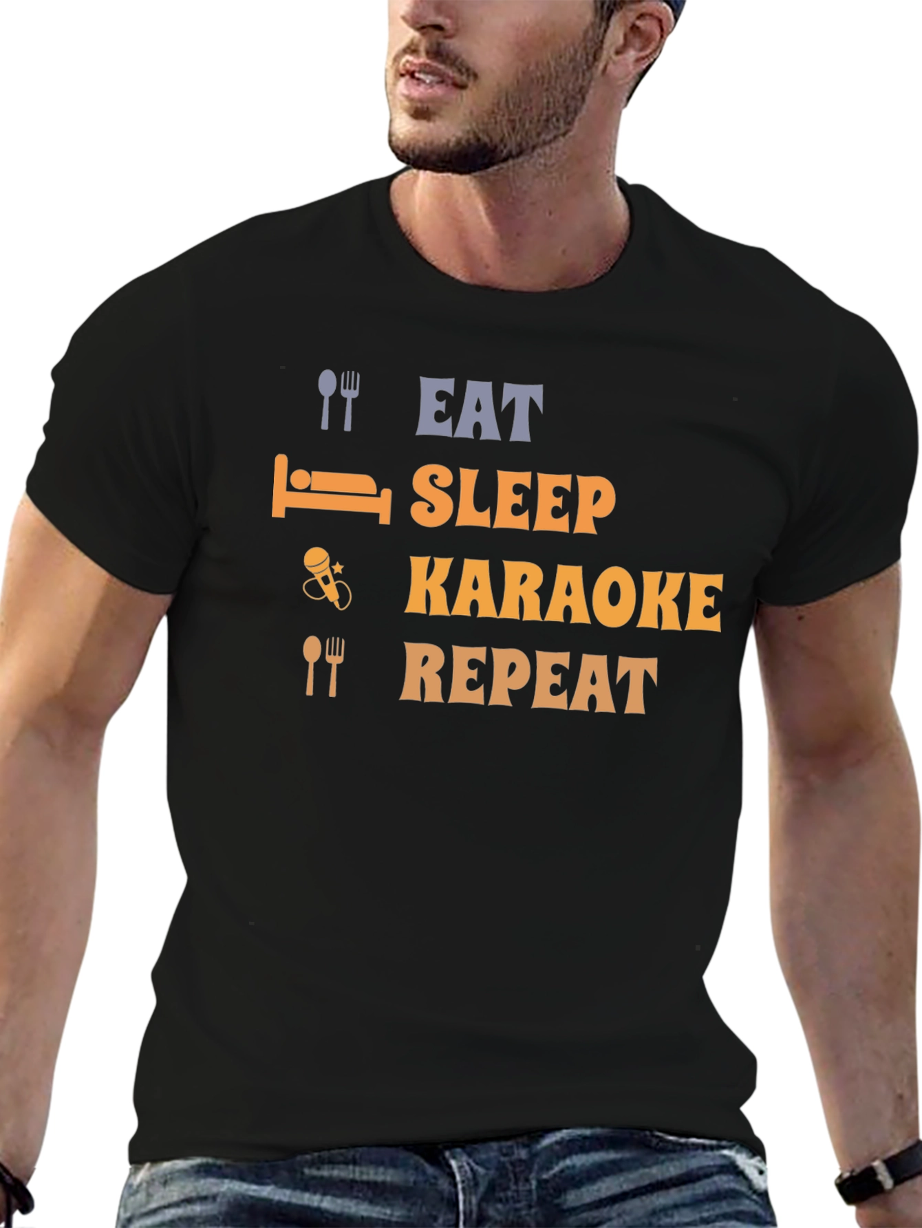 Eat Sleep Karaoke Repeat Black T-Shirt