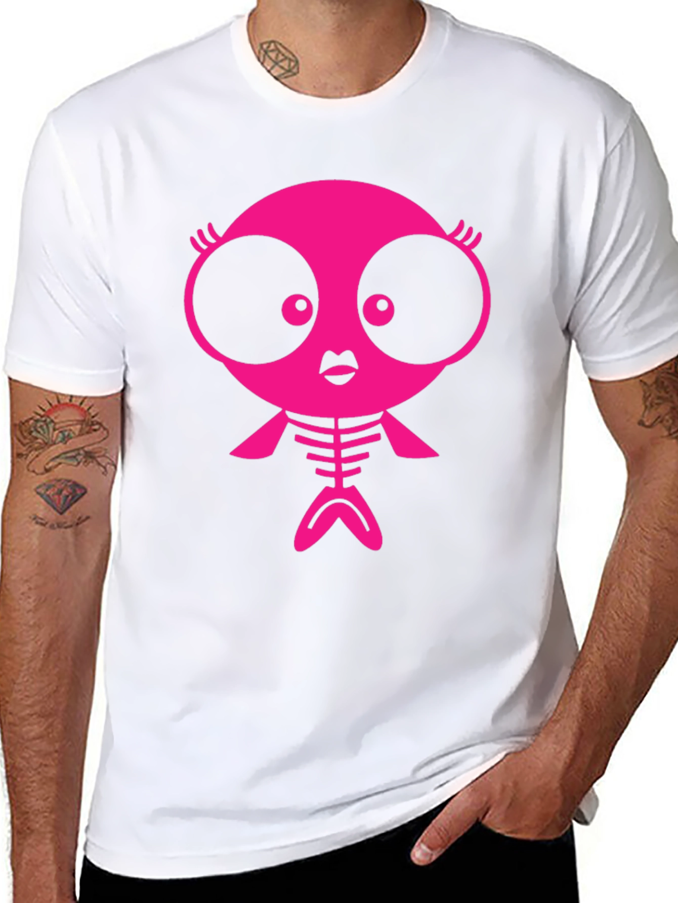 Funky Pink Creature Graphic Black T-Shirt