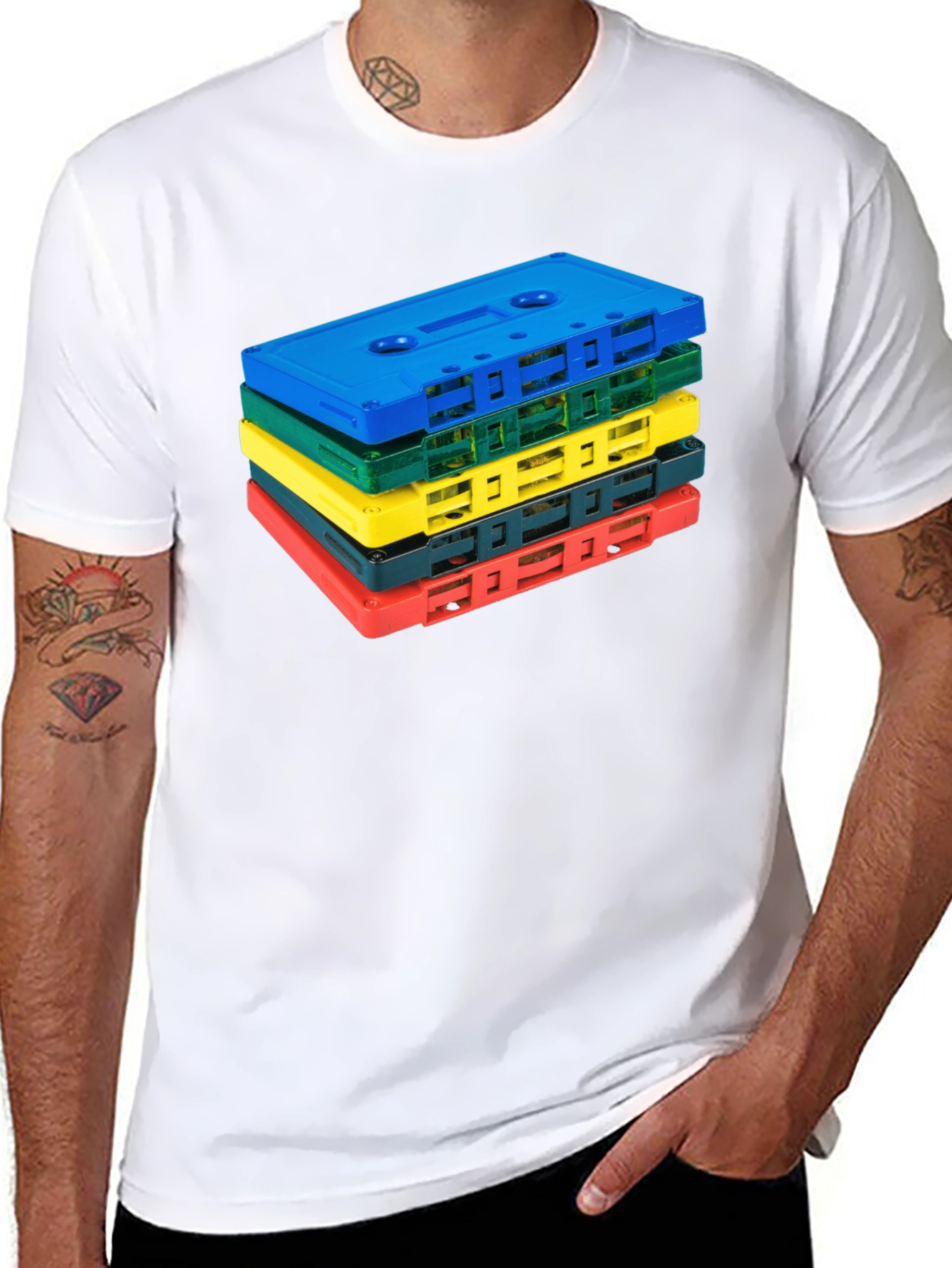 Retro Cassette Tape Stack Graphic Tee - Black