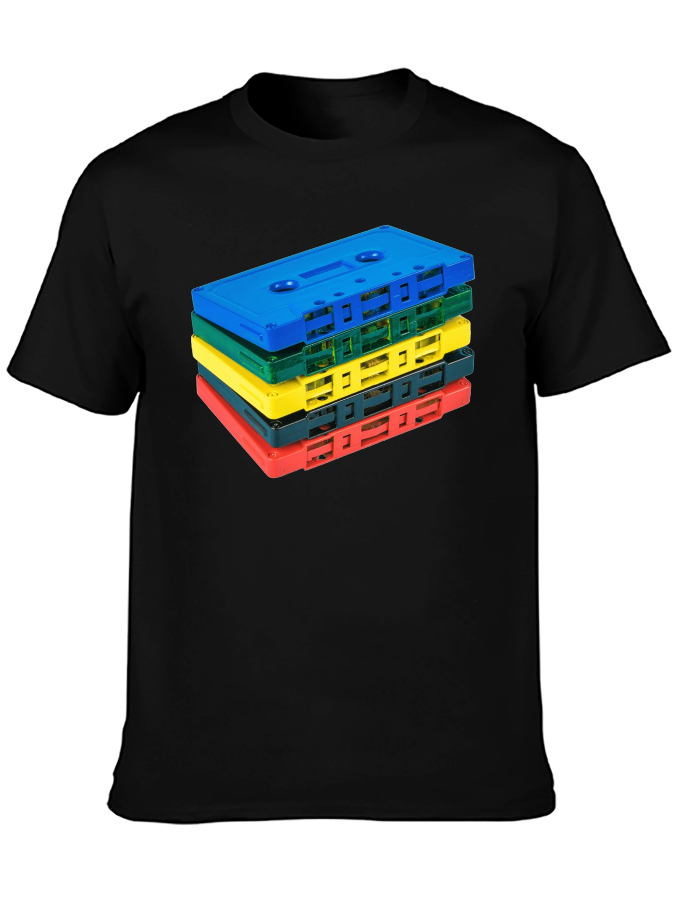 Retro Cassette Tape Stack Graphic Tee - Black