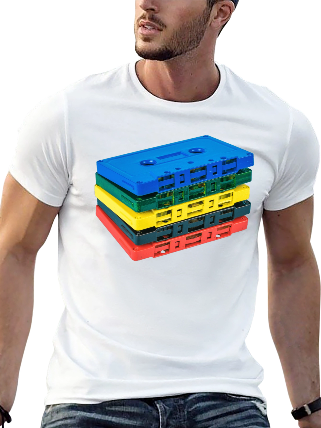 Retro Cassette Tape Stack Graphic Tee - Black