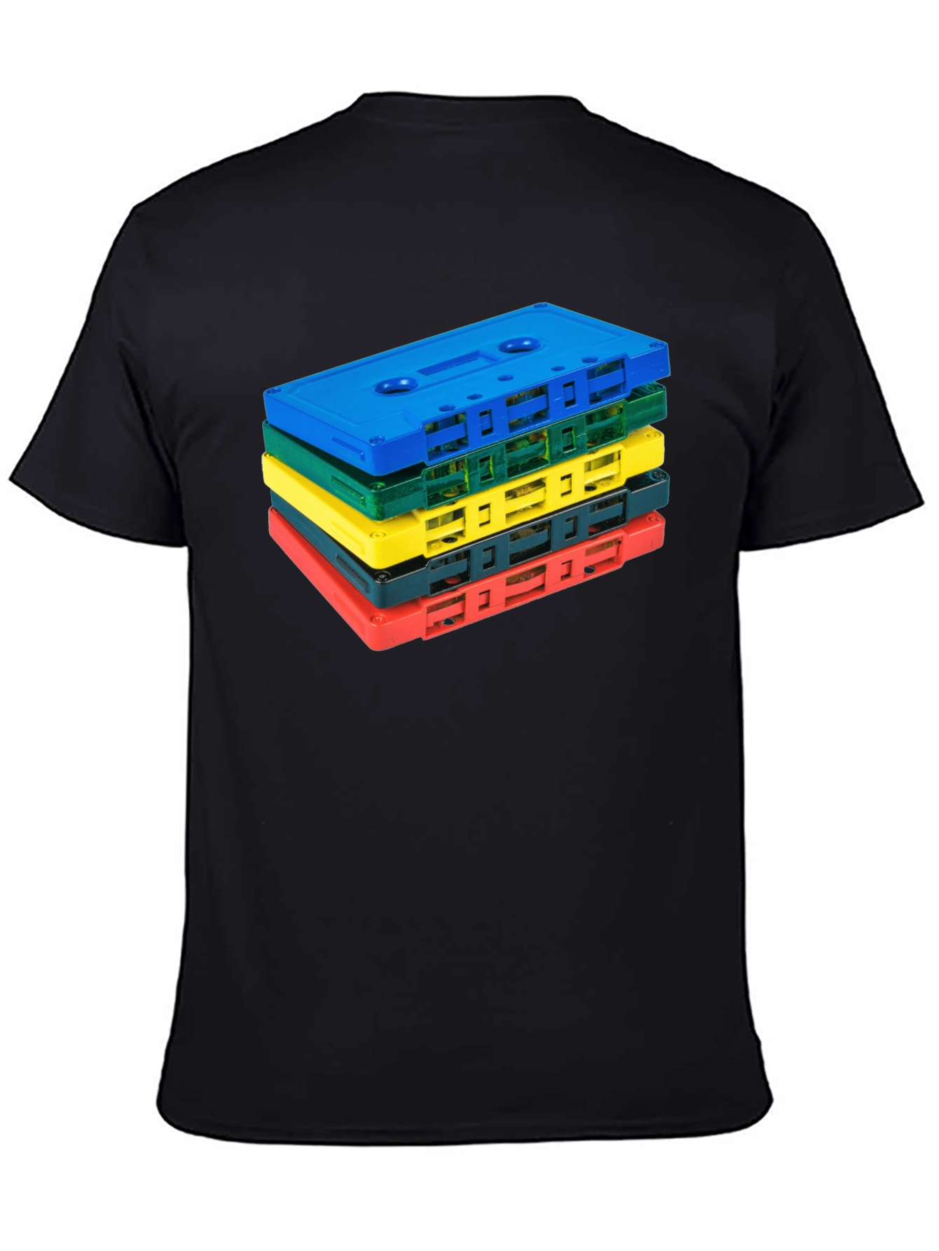 Retro Cassette Tape Stack Graphic Tee - Black