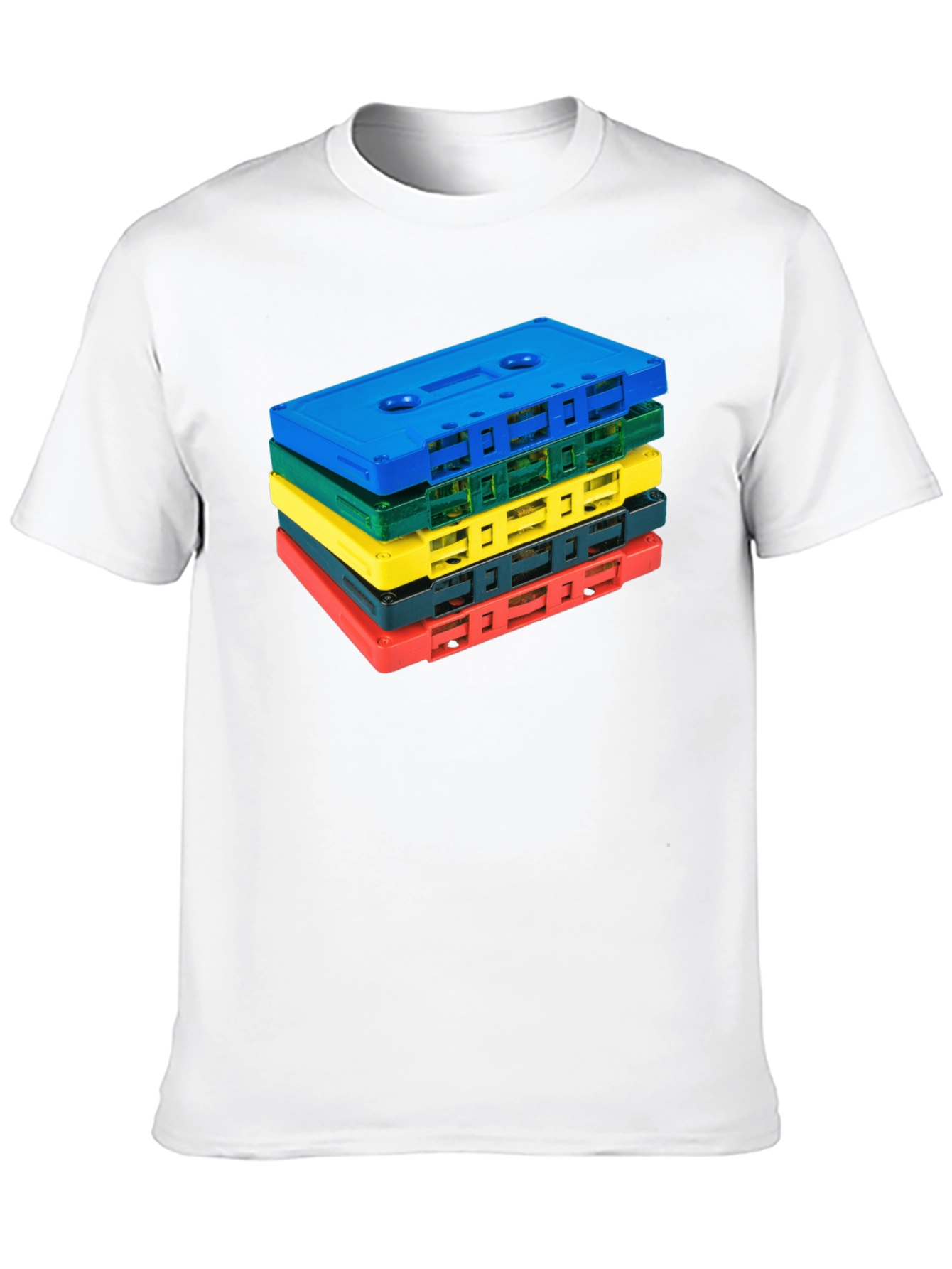 Retro Cassette Tape Stack Graphic Tee - Black