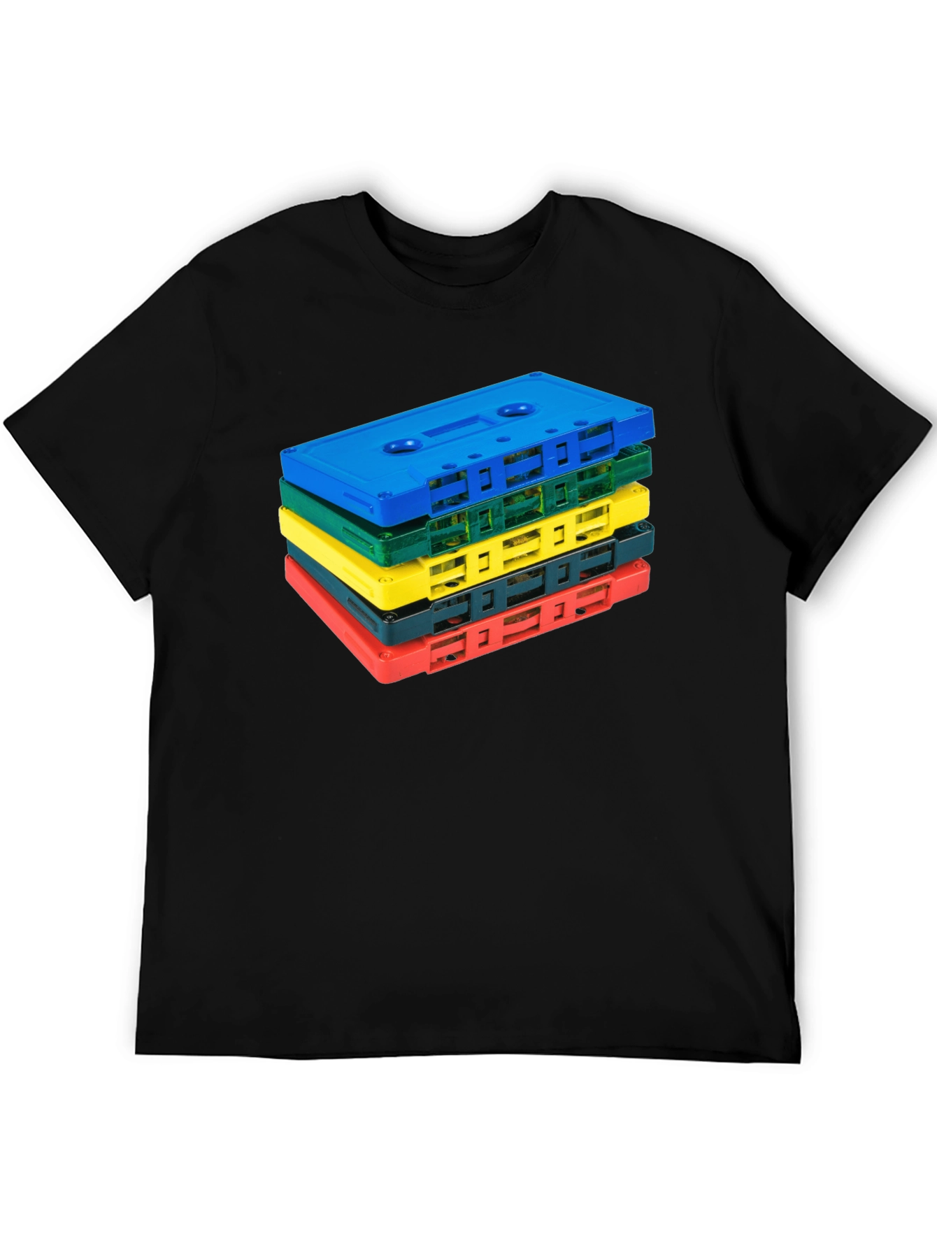 Retro Cassette Tape Stack Graphic Tee - Black