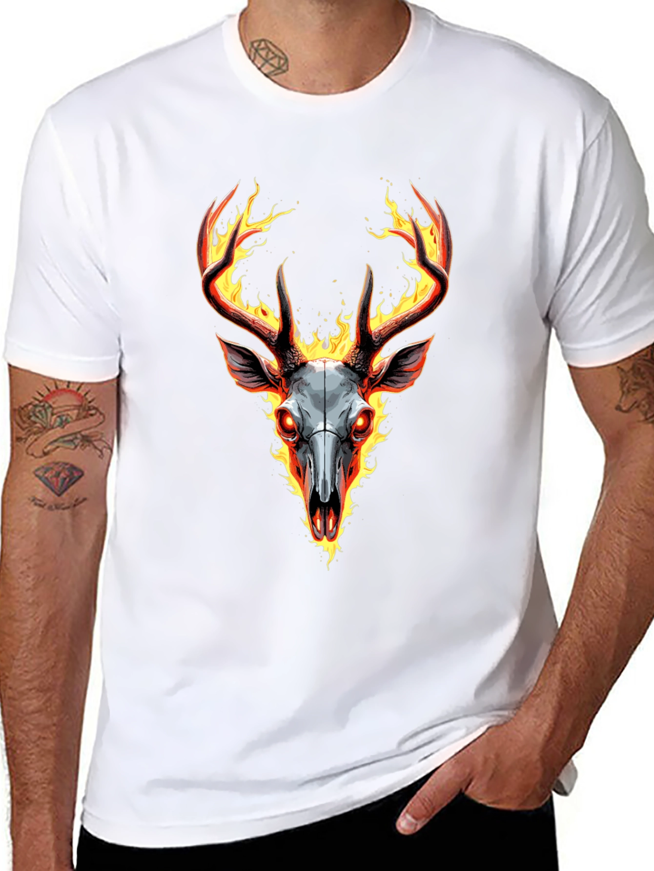 Flaming Deer Skull Graphic Tee