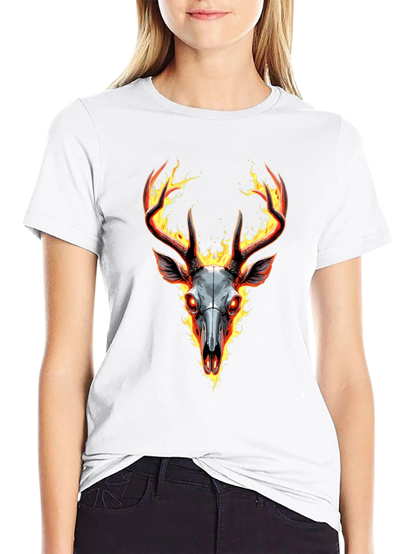 Flaming Deer Skull Graphic Tee
