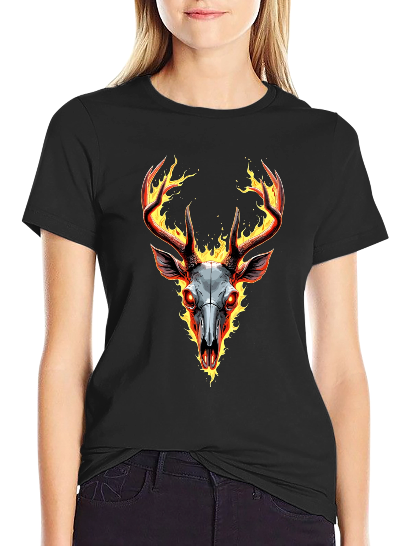 Flaming Deer Skull Graphic Tee