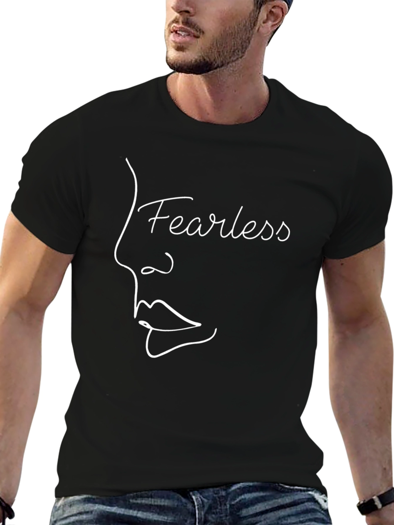Fearless Line Art Graphic Tee - Black