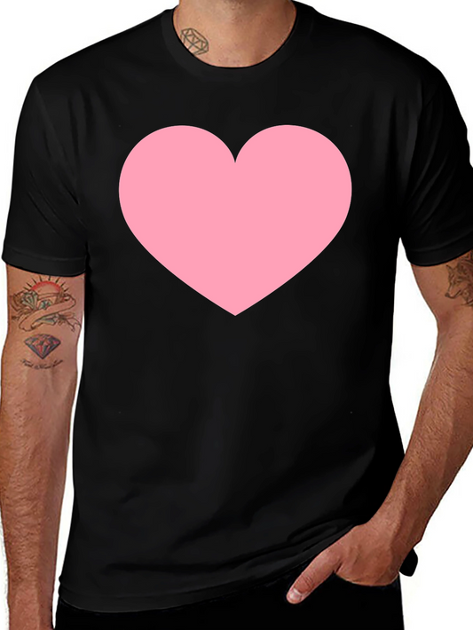 Mens Black T-Shirt with Pink Heart Print