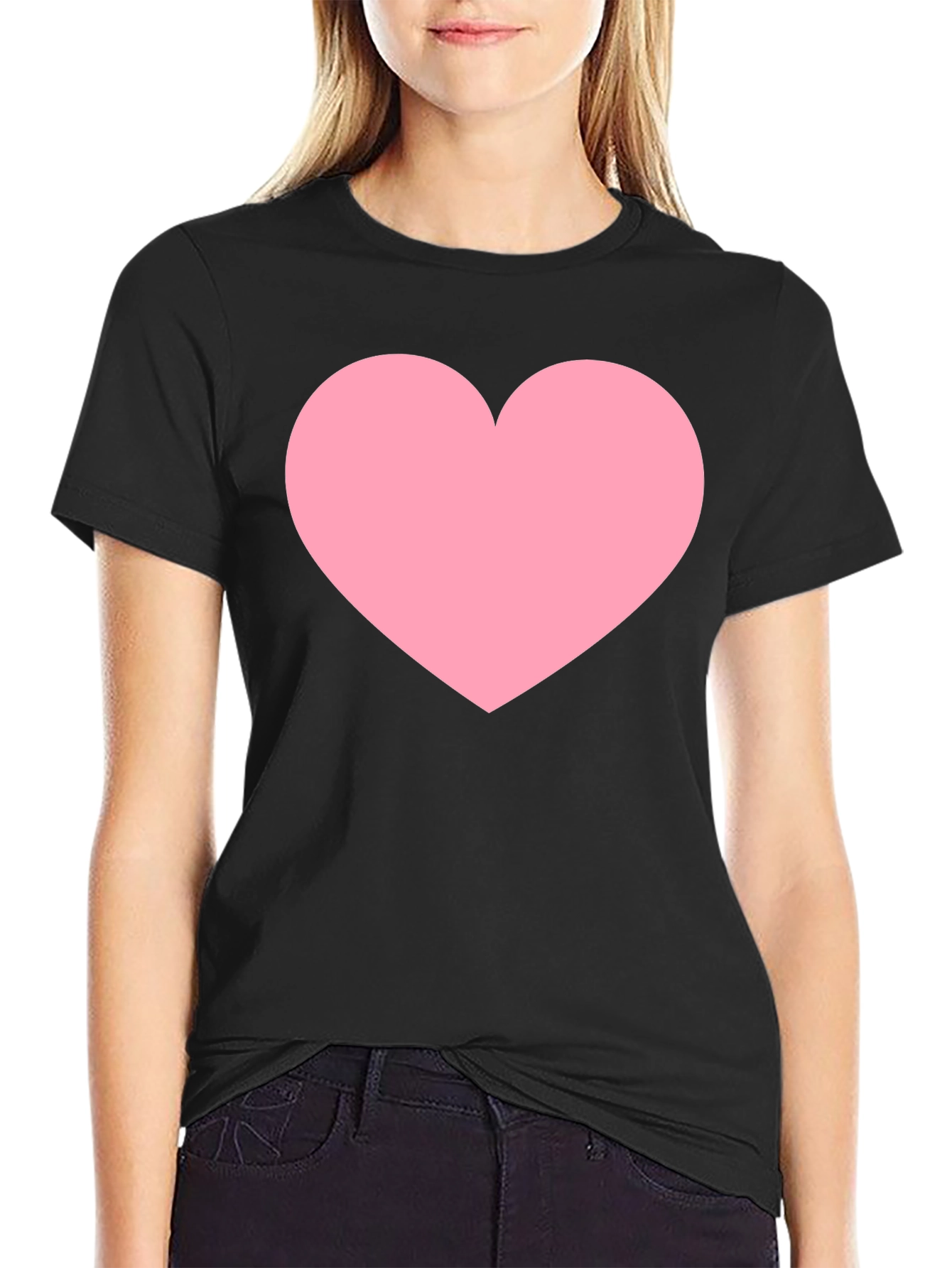 Mens Black T-Shirt with Pink Heart Print
