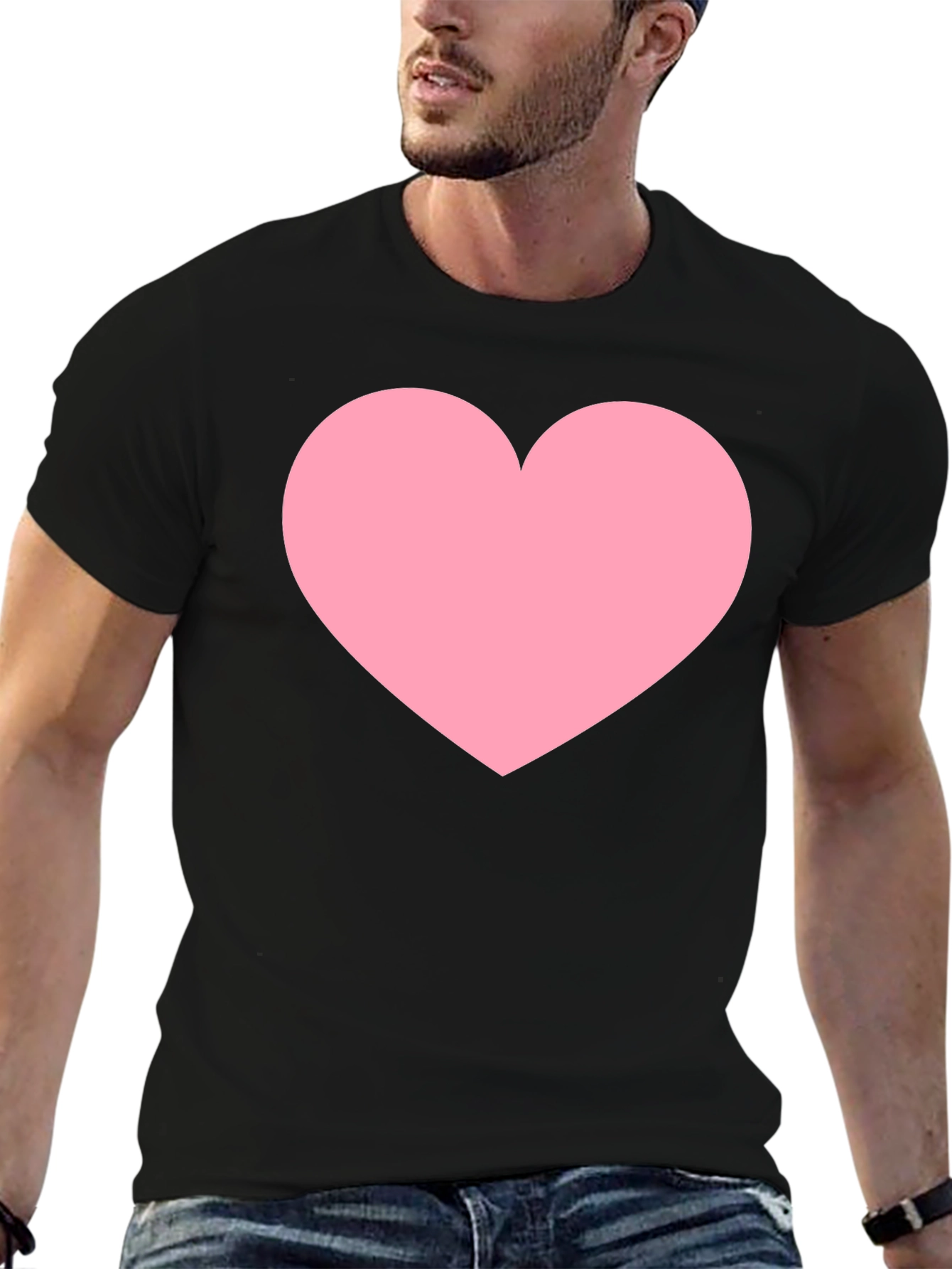 Mens Black T-Shirt with Pink Heart Print