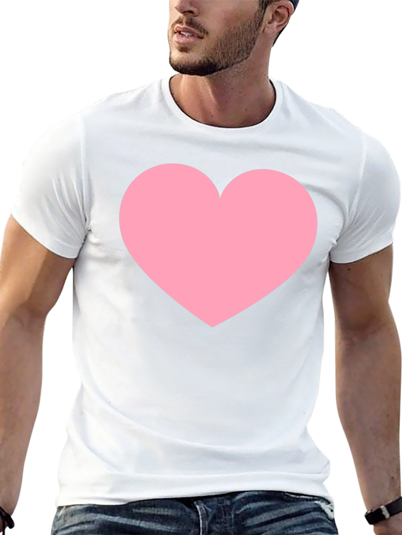 Mens Black T-Shirt with Pink Heart Print