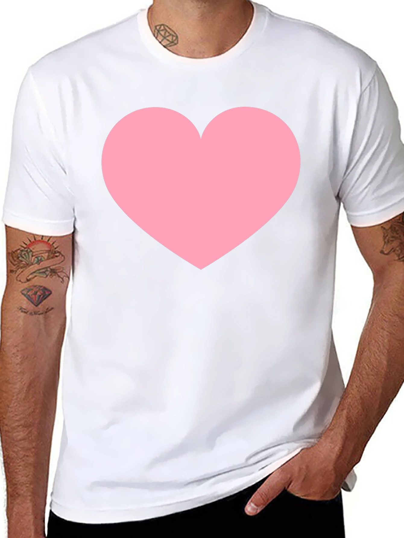Mens Black T-Shirt with Pink Heart Print