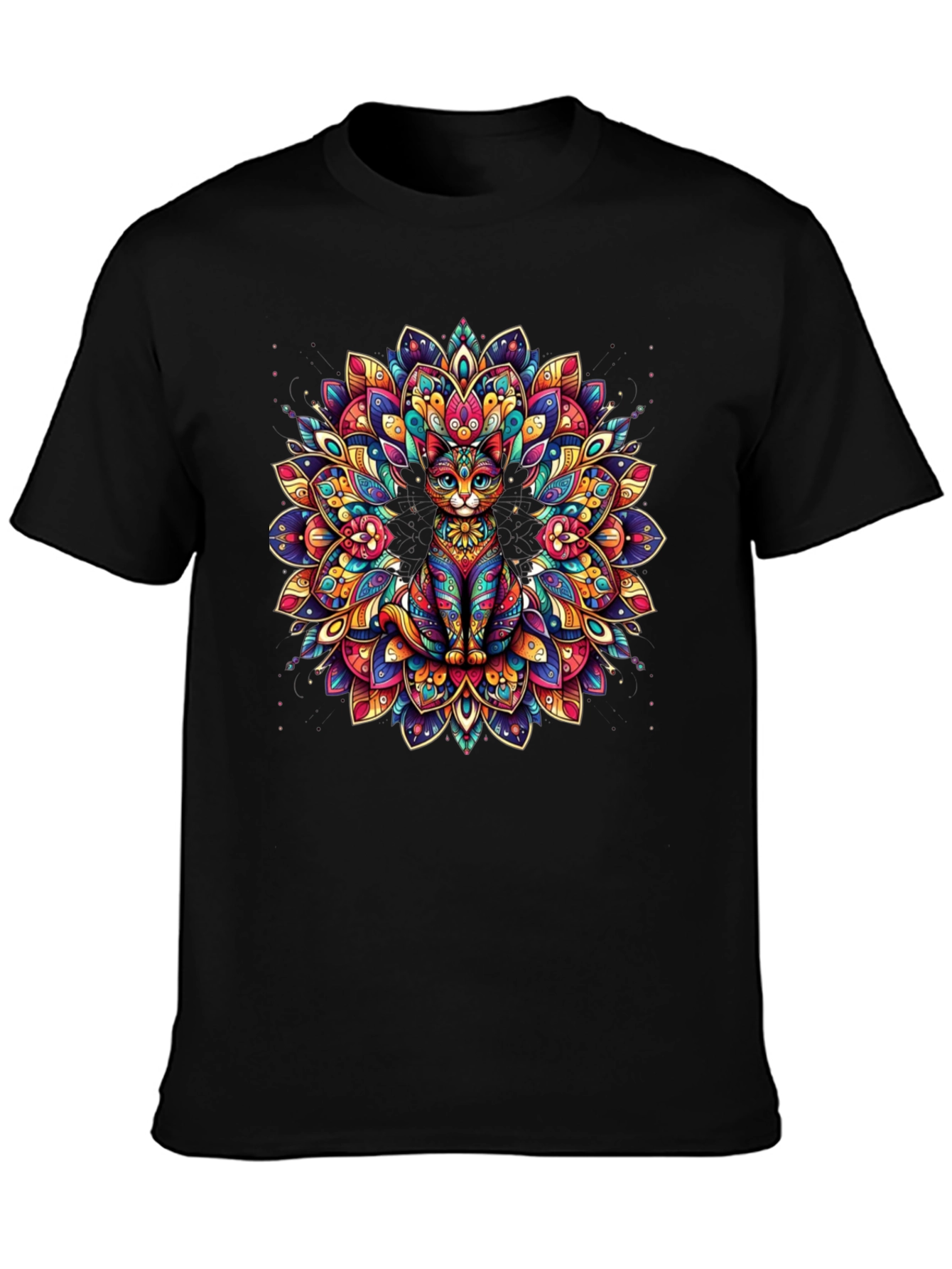 Psychedelic Cat Mandala Graphic Tee