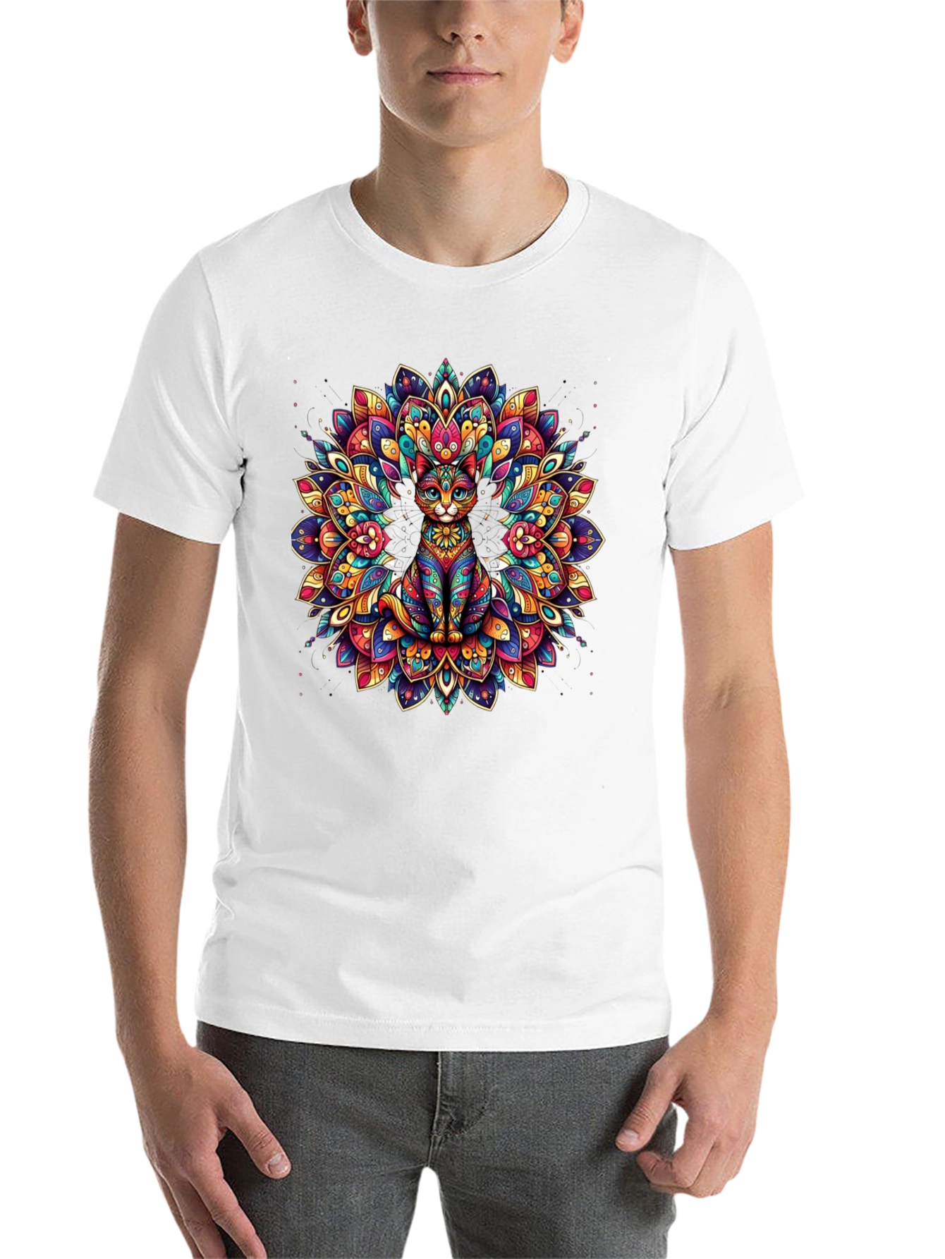 Psychedelic Cat Mandala Graphic Tee