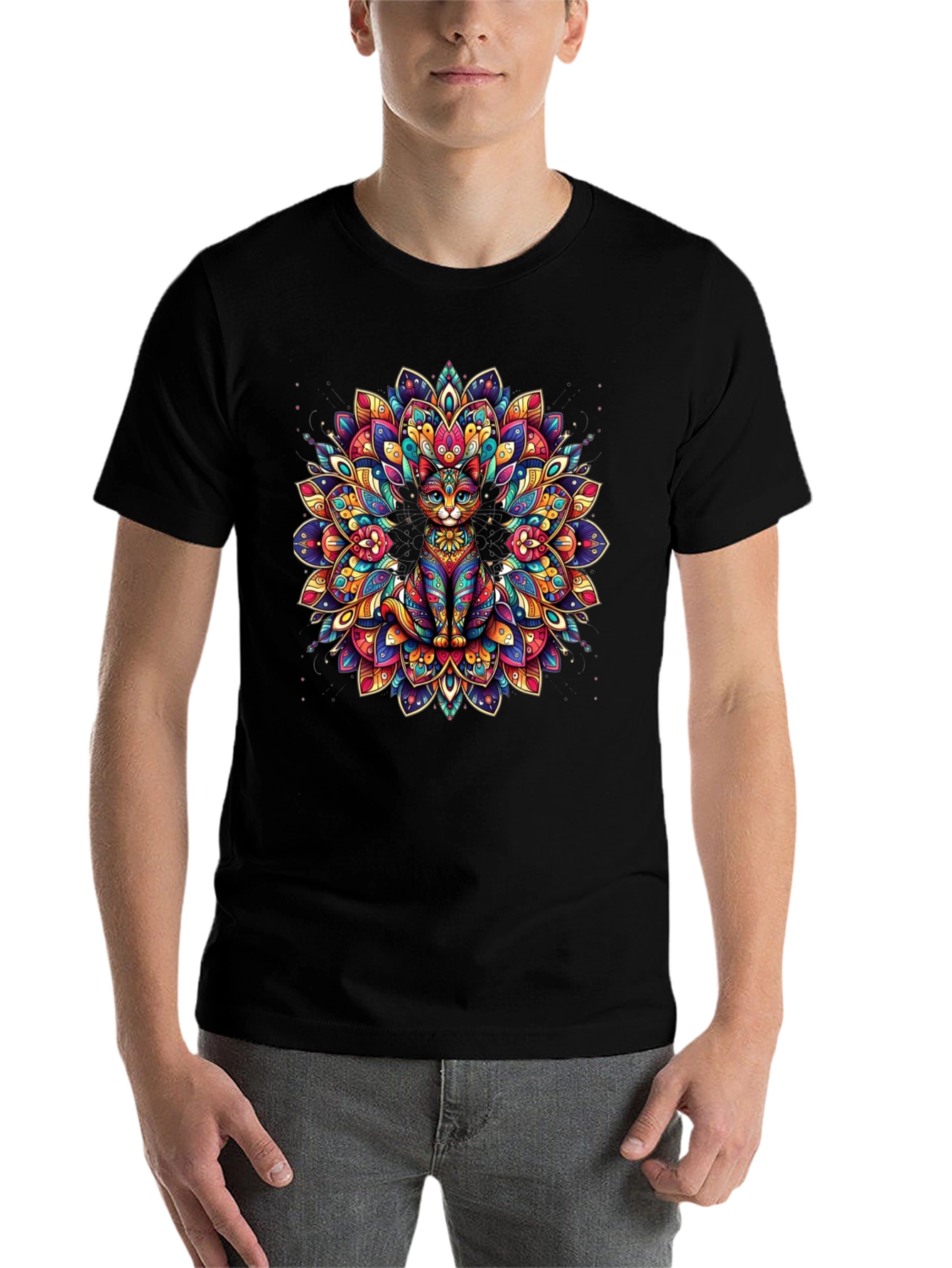 Psychedelic Cat Mandala Graphic Tee