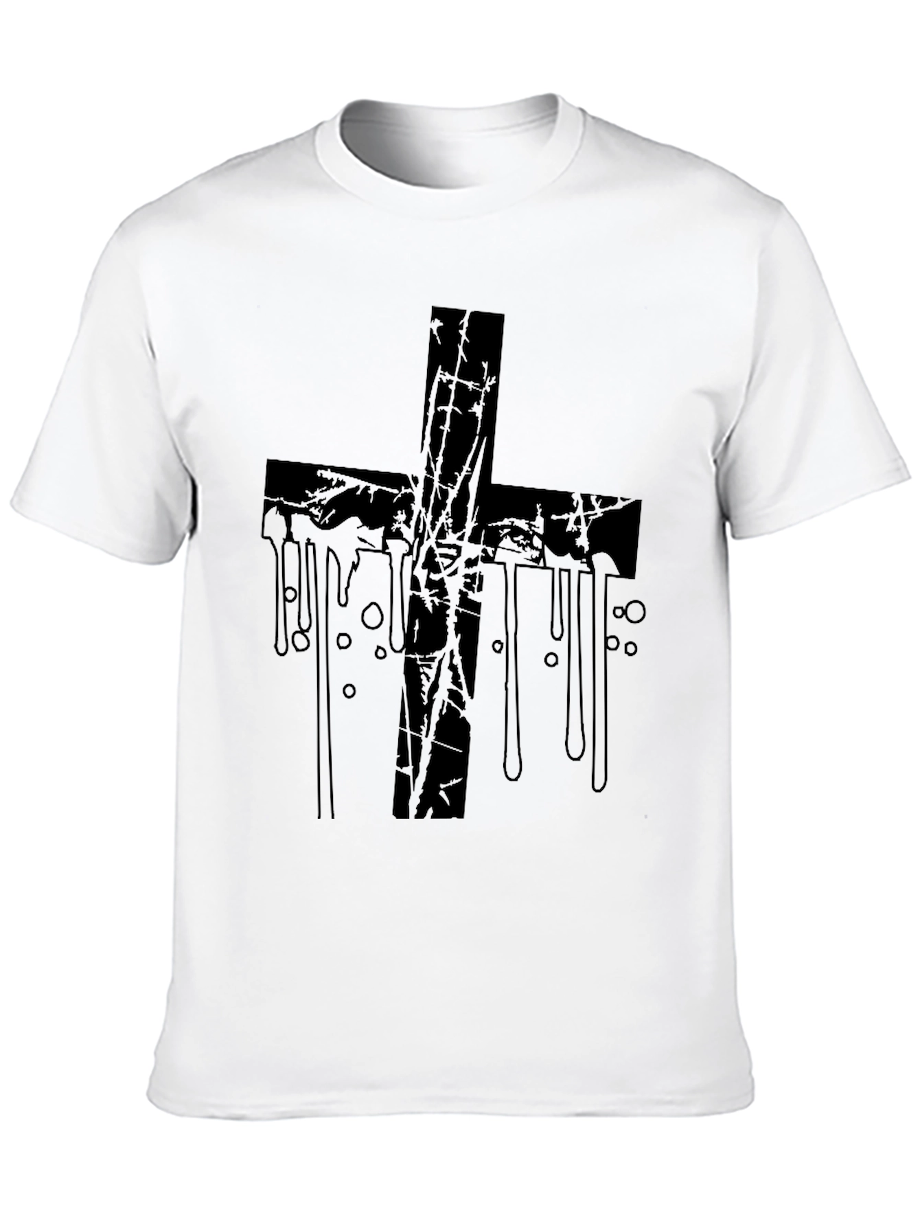 Grunge Cross Graphic Print Black T-Shirt