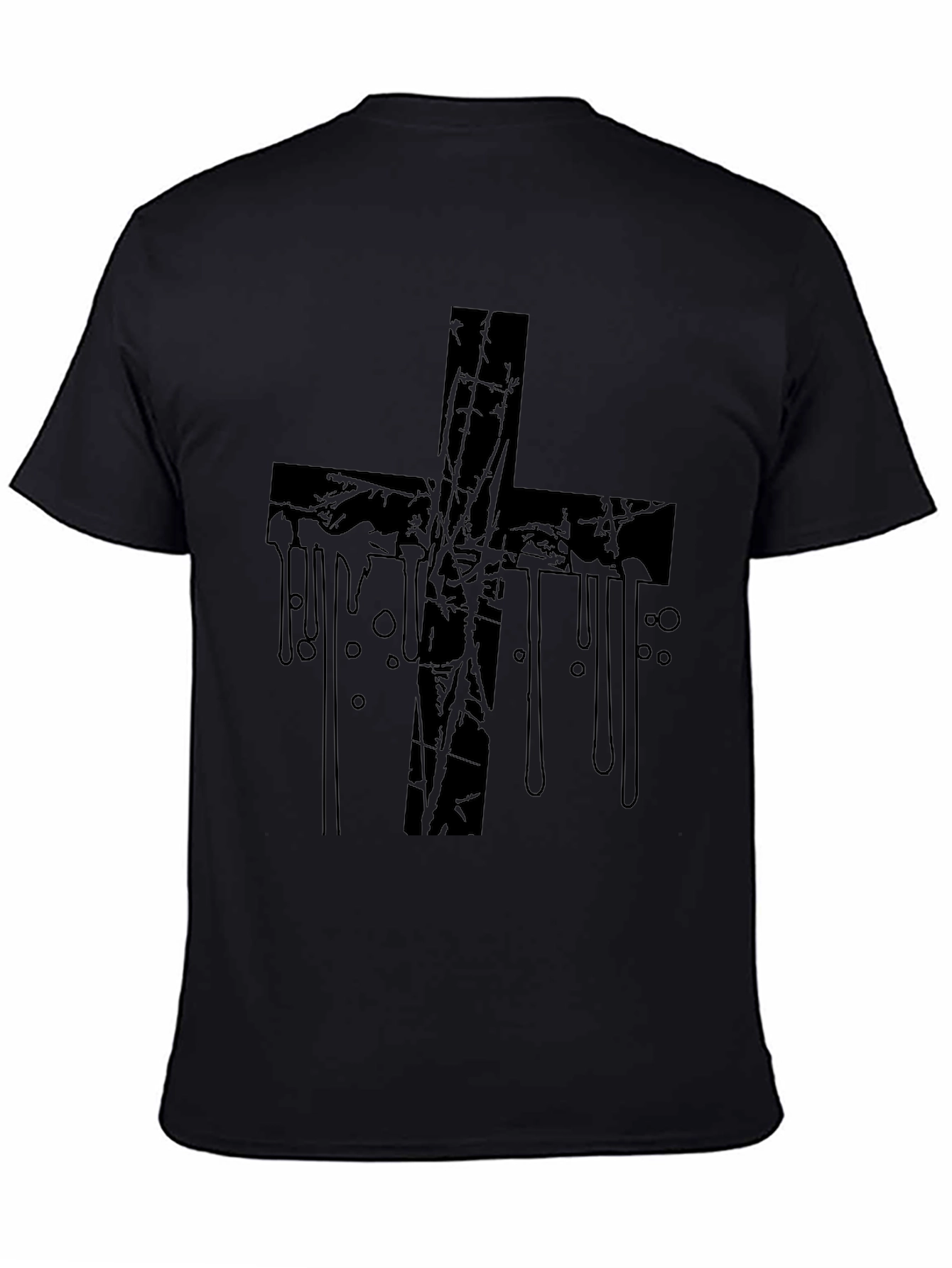 Grunge Cross Graphic Print Black T-Shirt