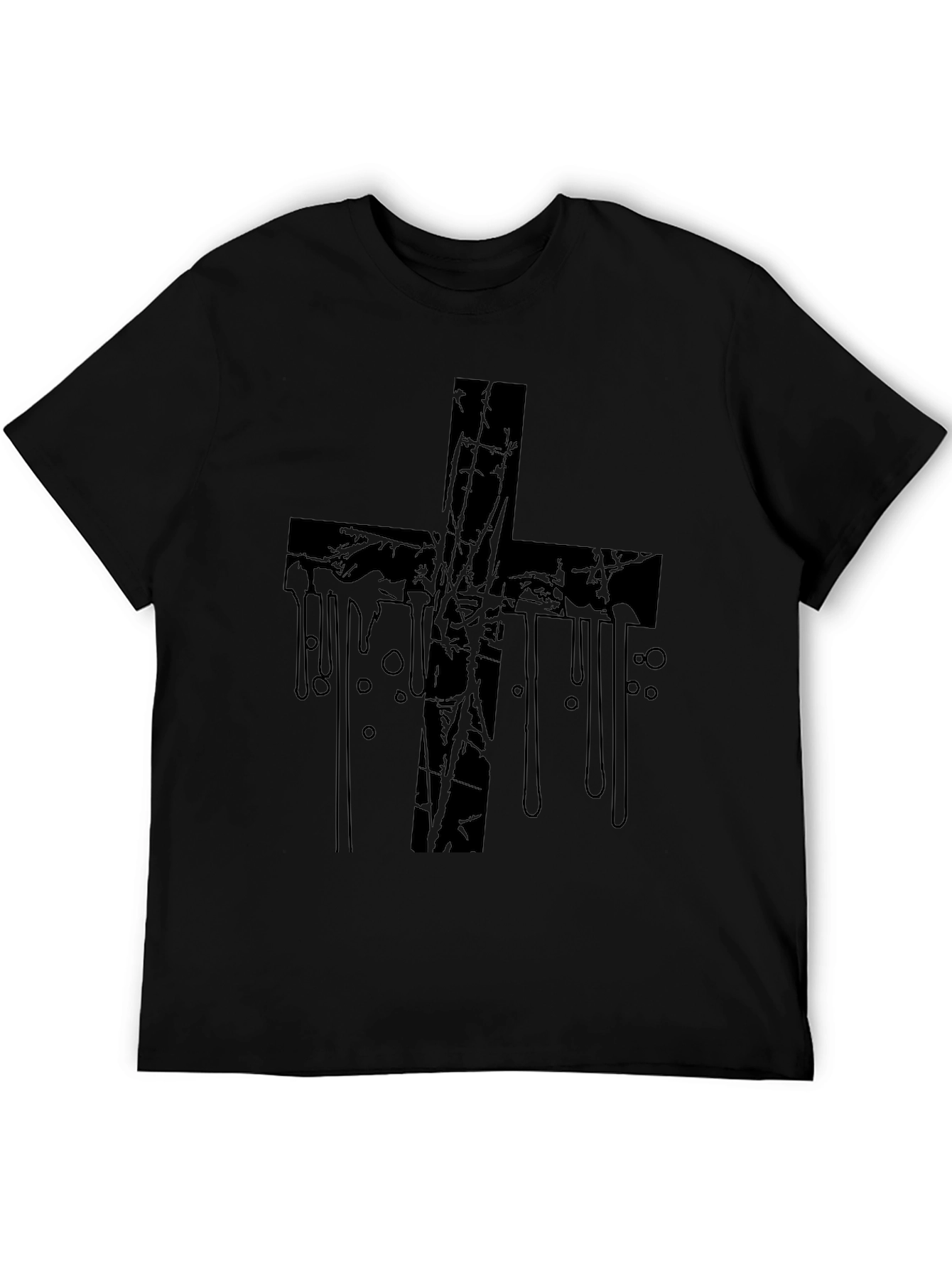 Grunge Cross Graphic Print Black T-Shirt
