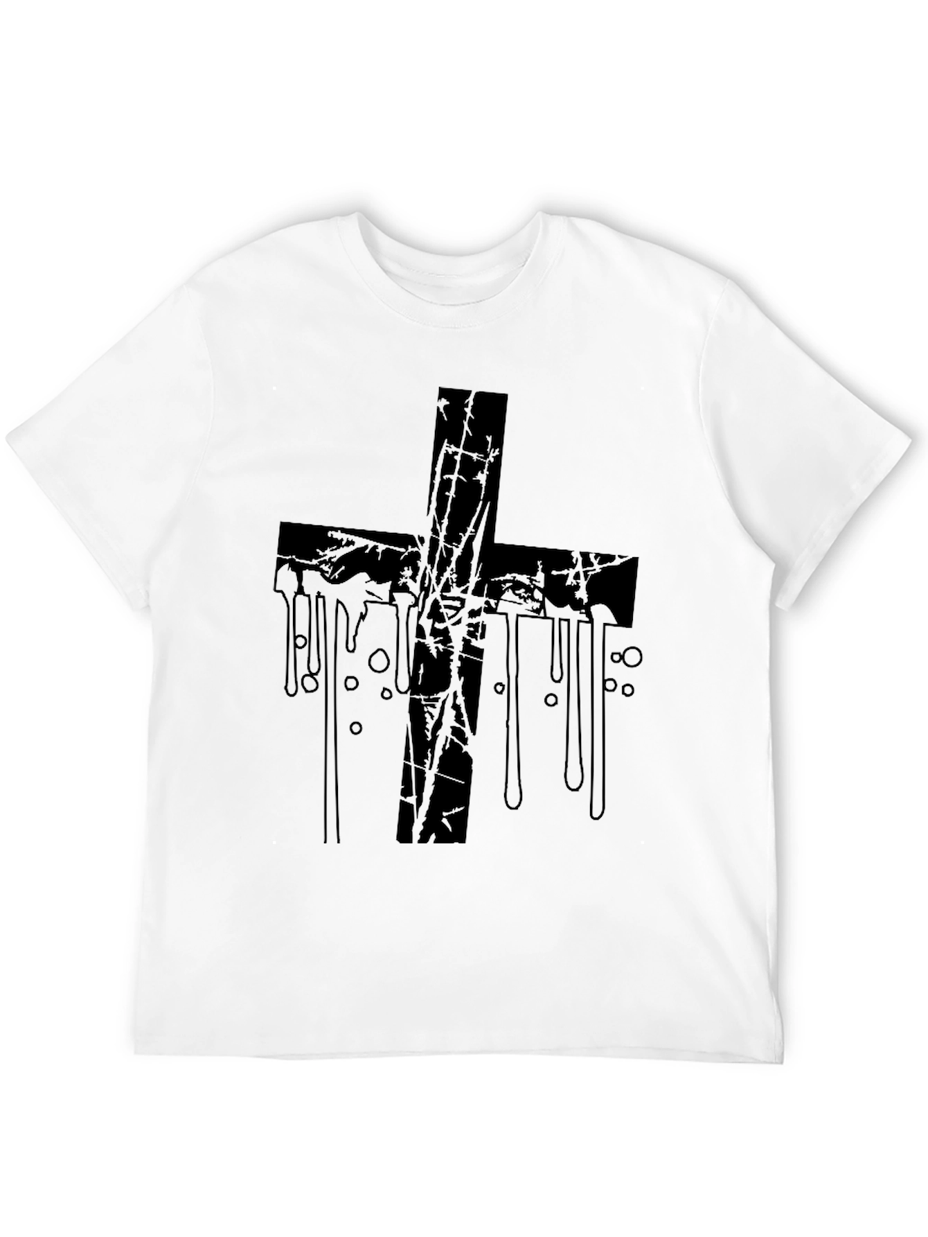 Grunge Cross Graphic Print Black T-Shirt