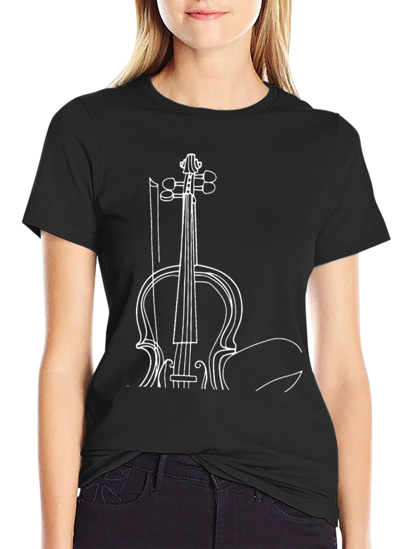 Musicians Black T-Shirt with Violin Print