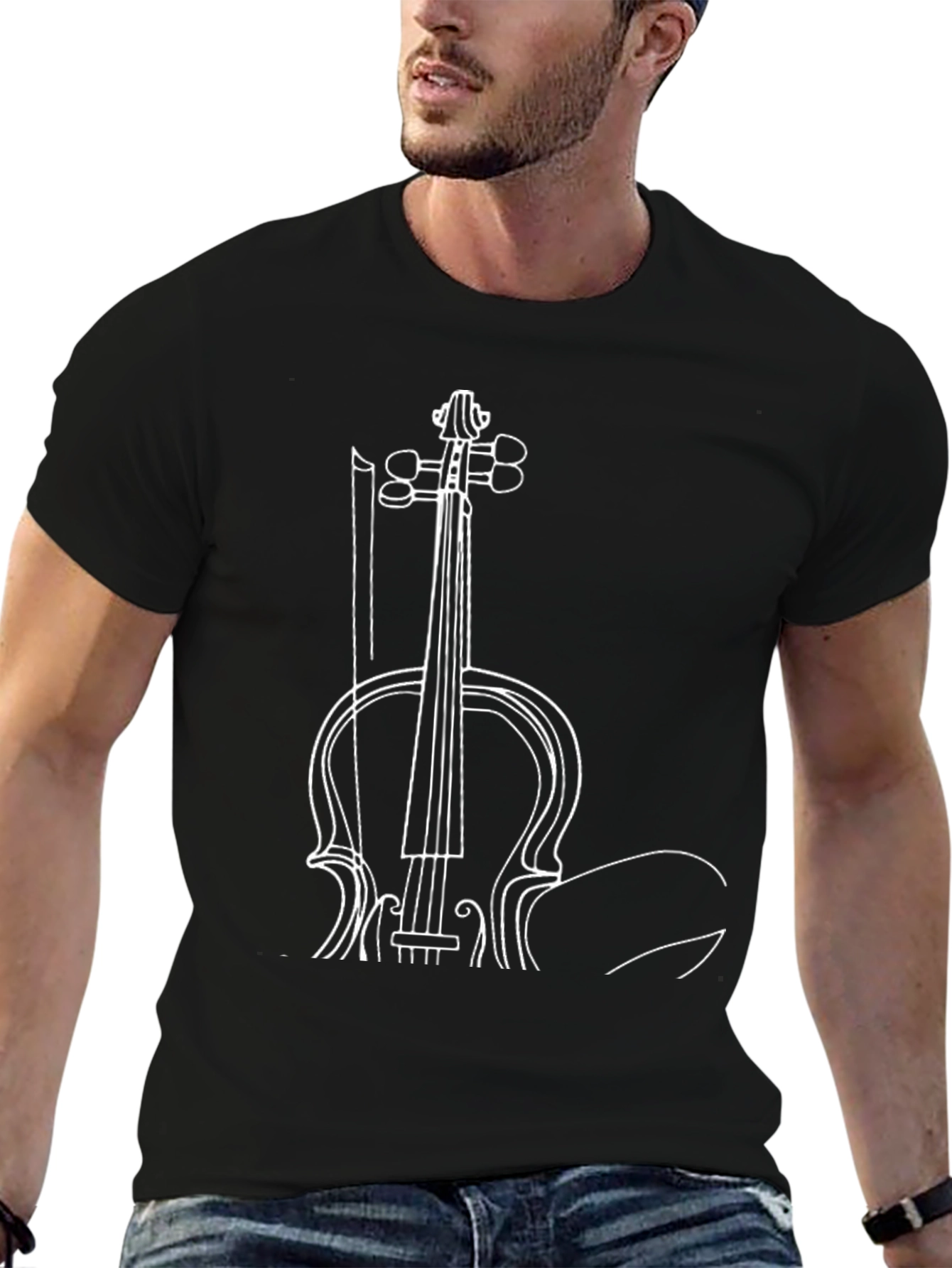 Musicians Black T-Shirt with Violin Print