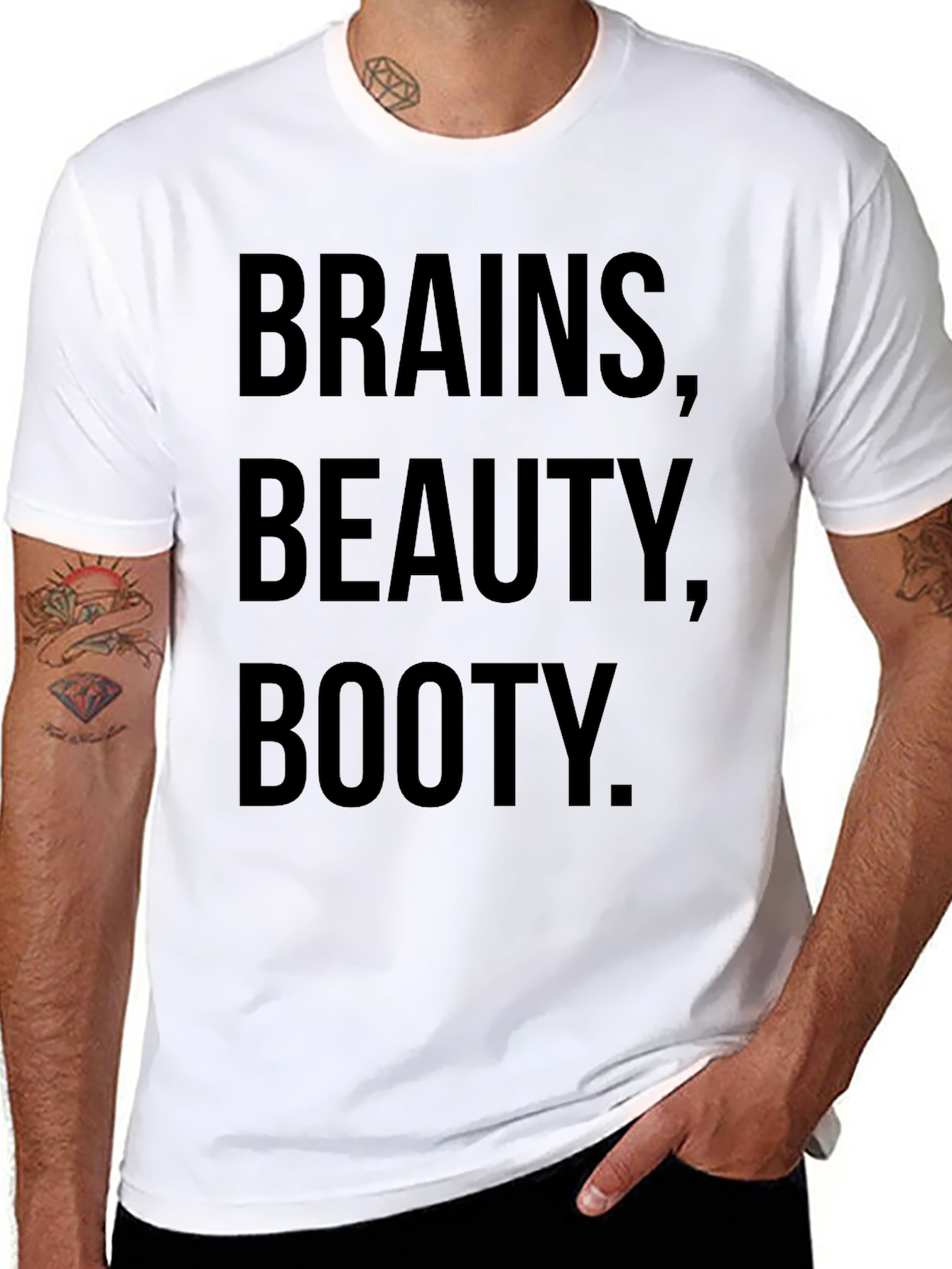 Brains Beauty Booty T-Shirt - Funny Slogan Tee