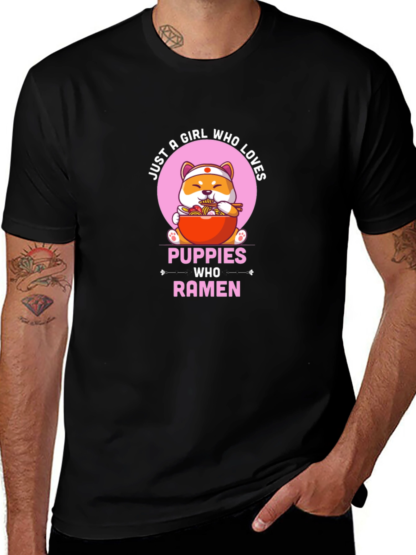 Puppies Who Ramen Black T-Shirt