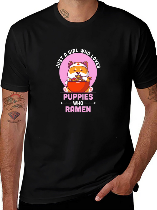 Puppies Who Ramen Black T-Shirt