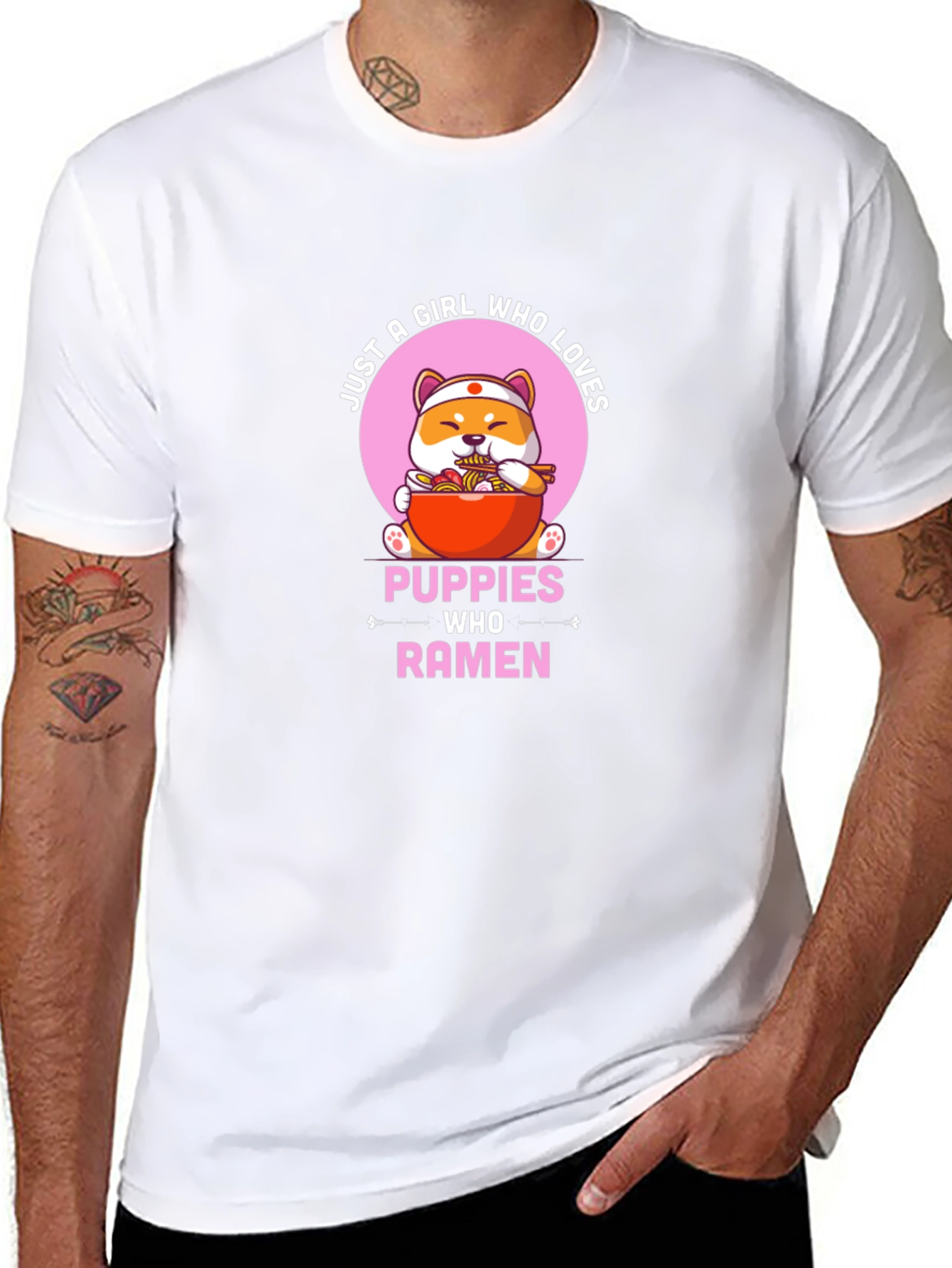 Puppies Who Ramen Black T-Shirt