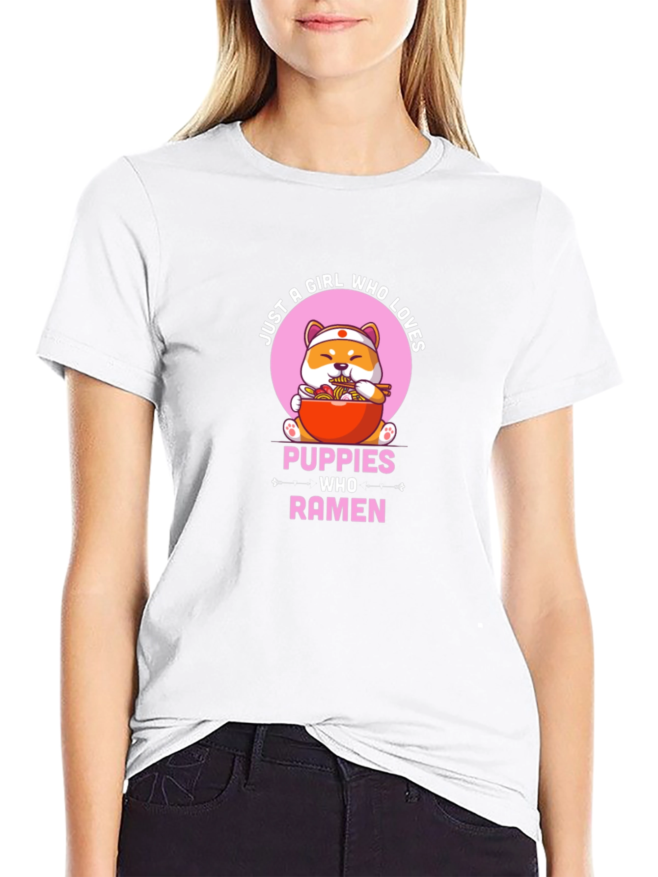 Puppies Who Ramen Black T-Shirt