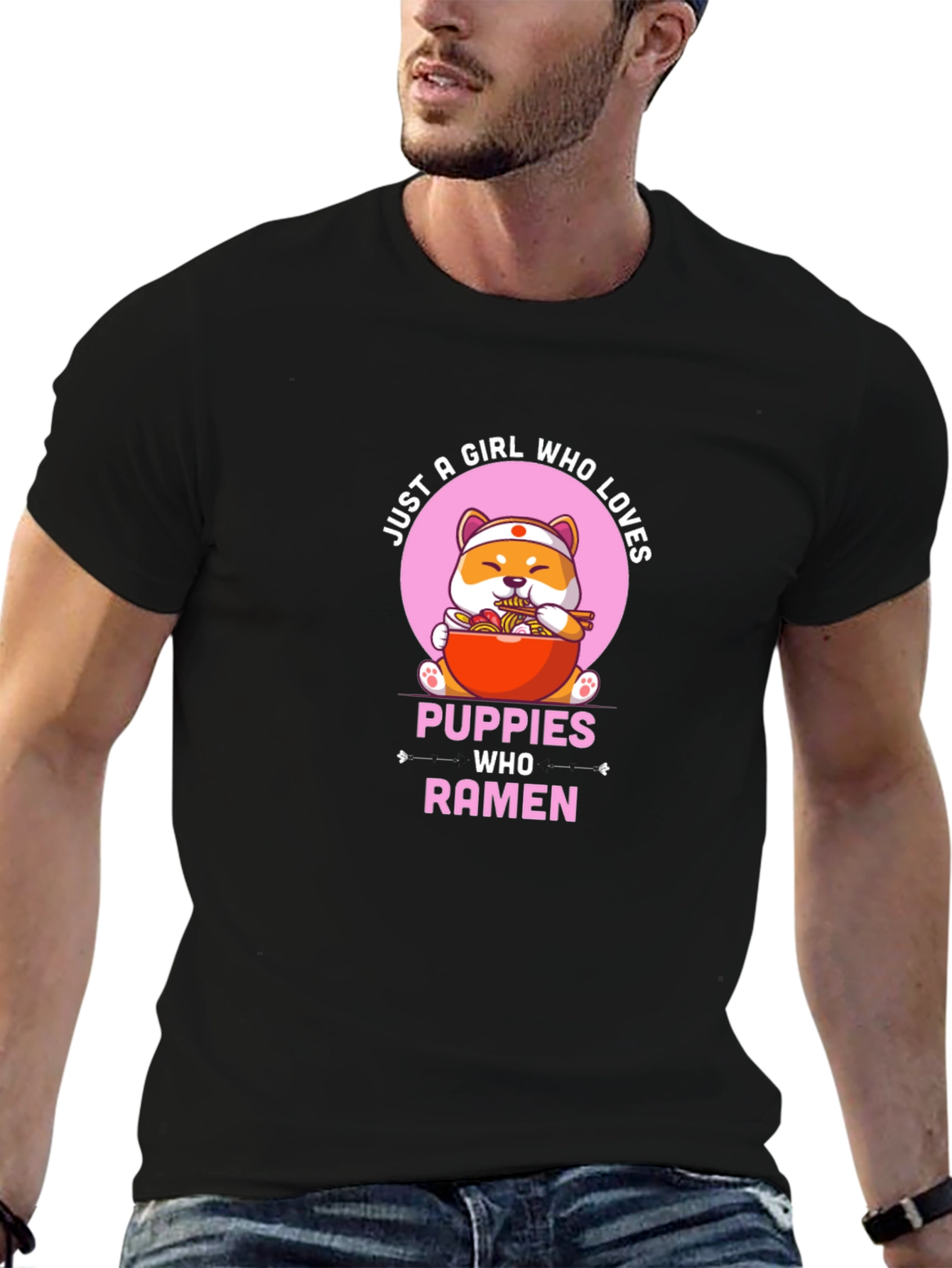 Puppies Who Ramen Black T-Shirt