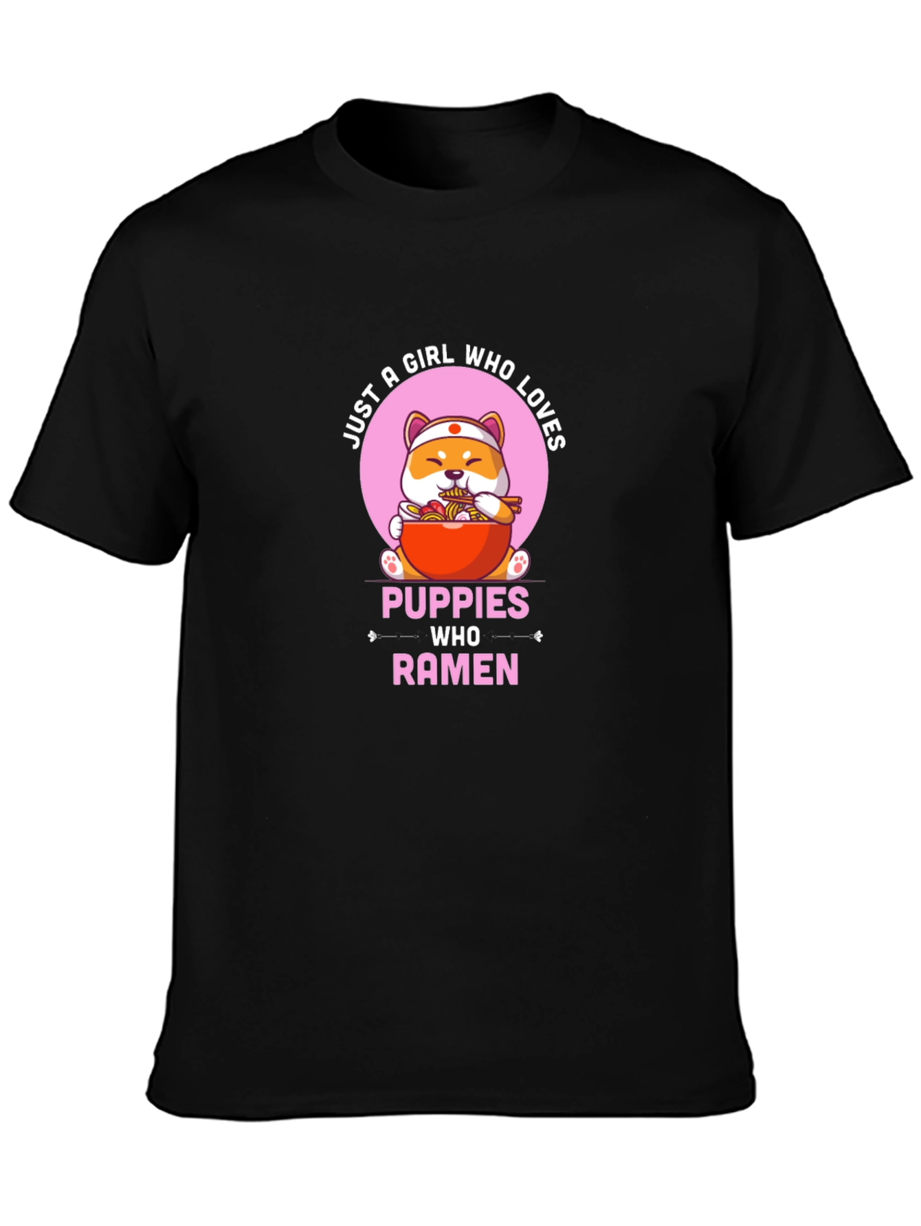Puppies Who Ramen Black T-Shirt