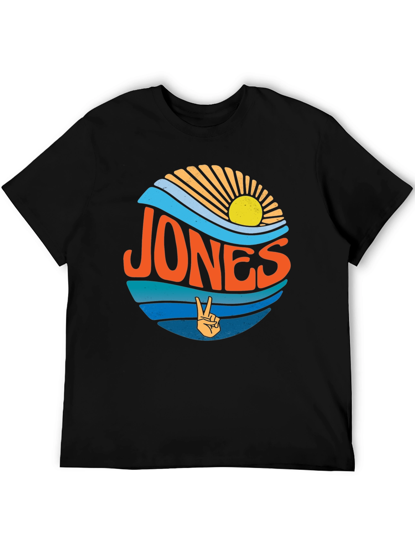 Retro JONES T-Shirt Surf Design Peace Sign Black Tee