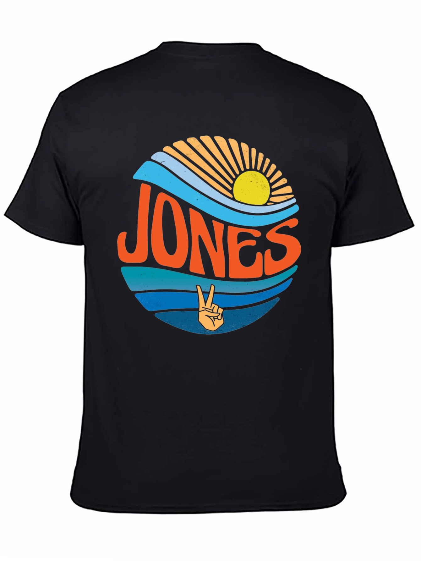 Retro JONES T-Shirt Surf Design Peace Sign Black Tee
