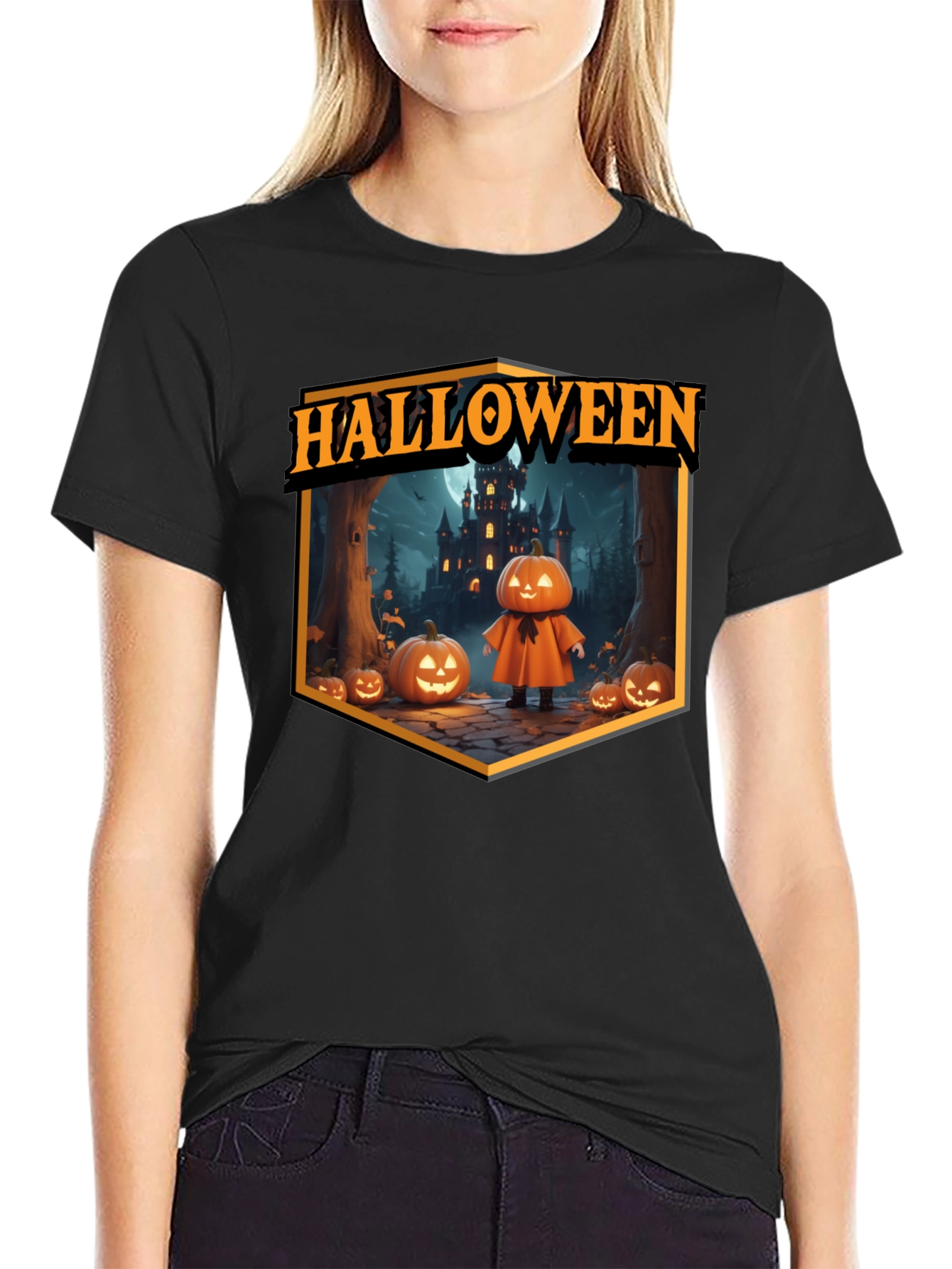 Halloween Pumpkin Castle T-Shirt - Spooky Season Tee