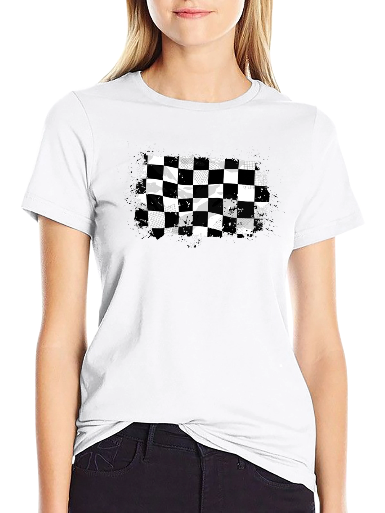 Checkered Flag Graphic Tee - Black Cotton T-Shirt