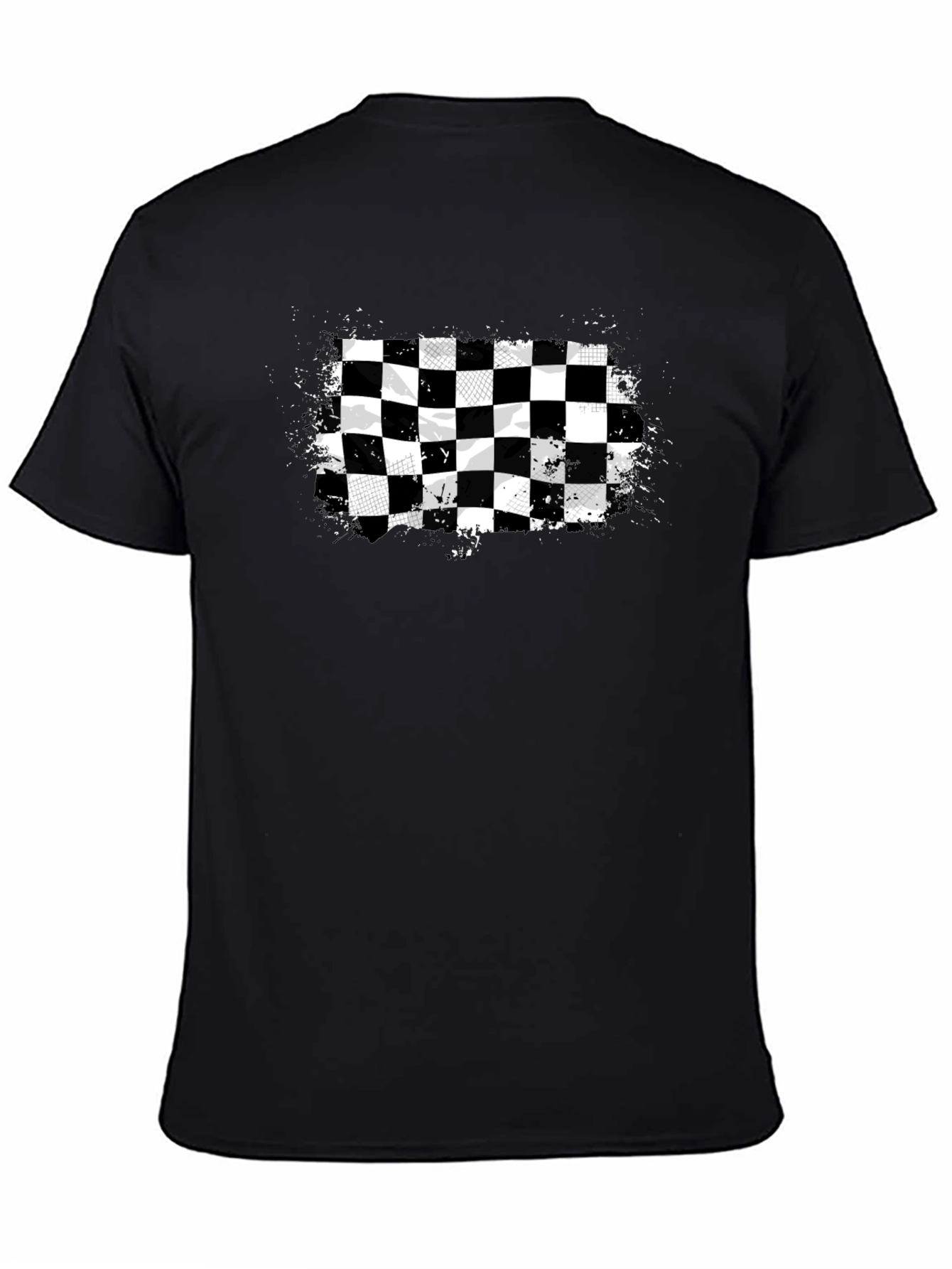 Checkered Flag Graphic Tee - Black Cotton T-Shirt