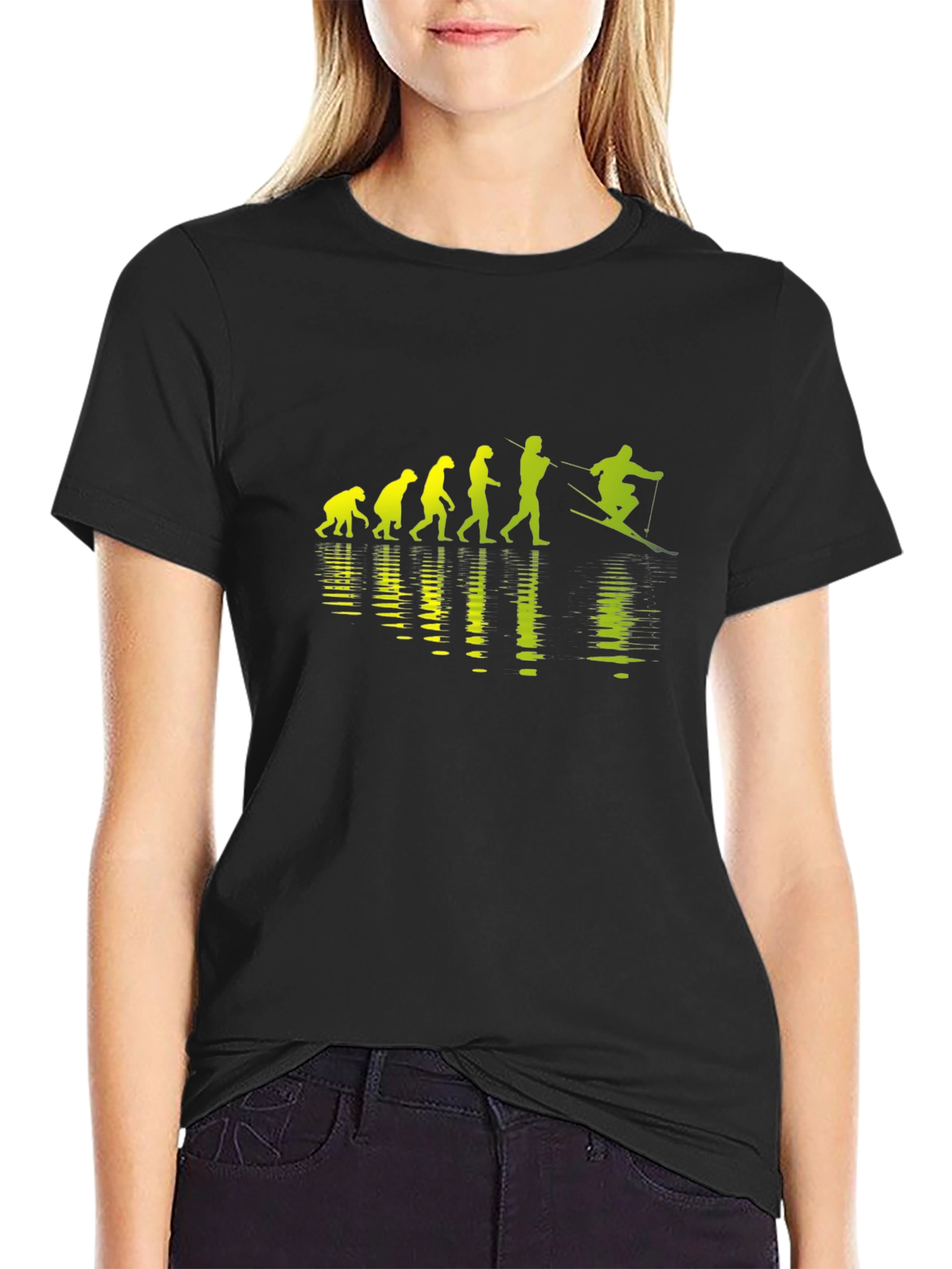Evolution of Skiing Black T-Shirt
