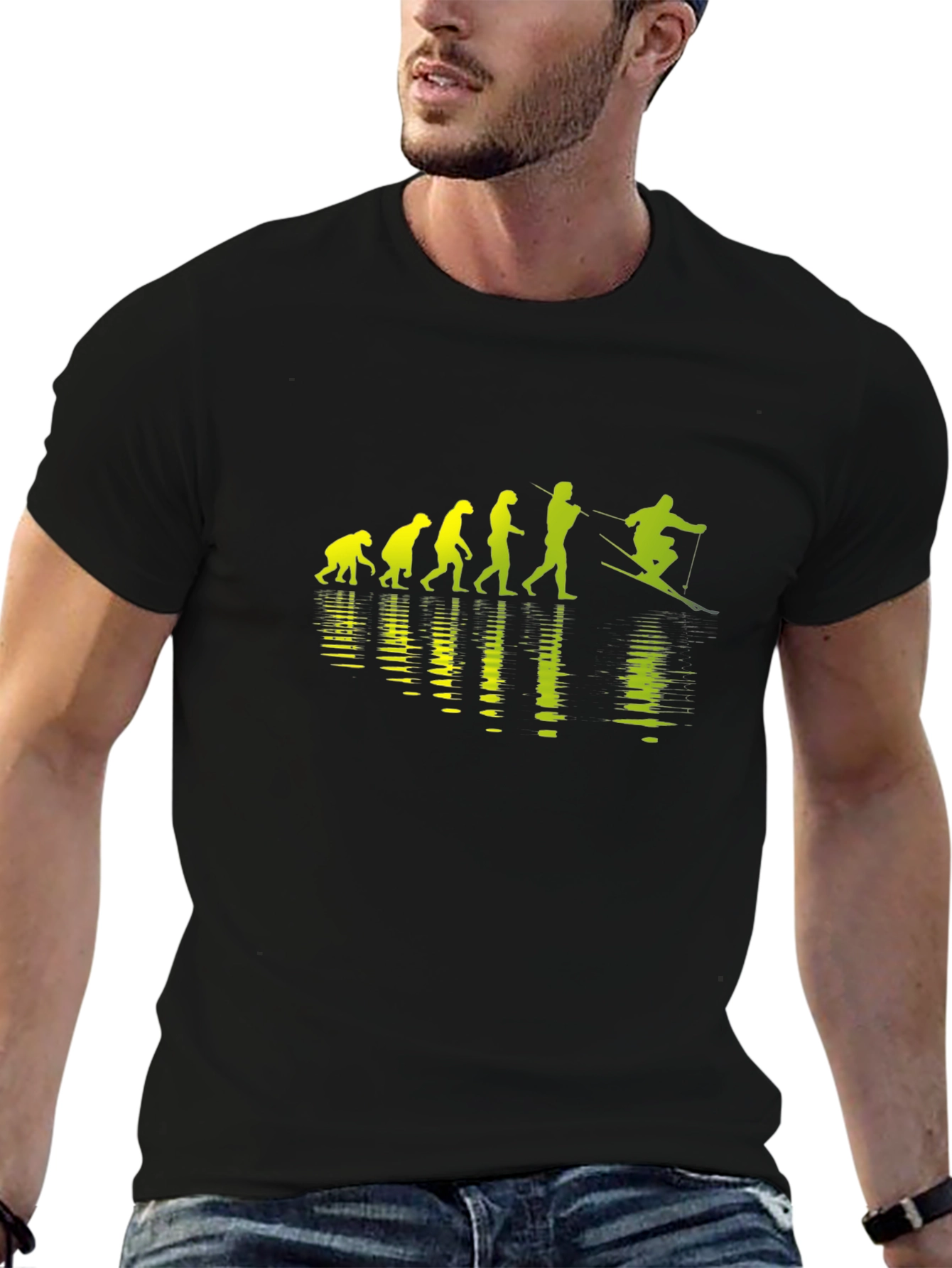 Evolution of Skiing Black T-Shirt