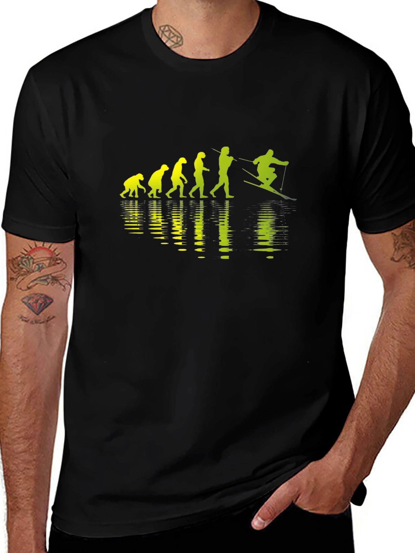 Evolution of Skiing Black T-Shirt