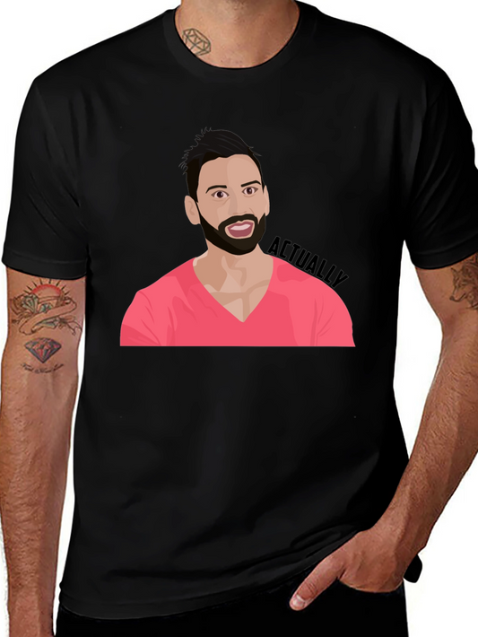 Cartoon Man with Beard Graphic Tee - Black