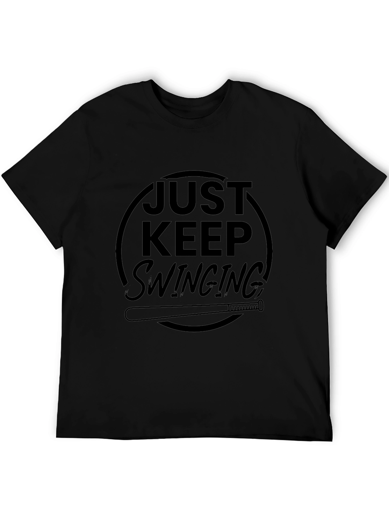 Just Keep Swinging Black Graphic Tee