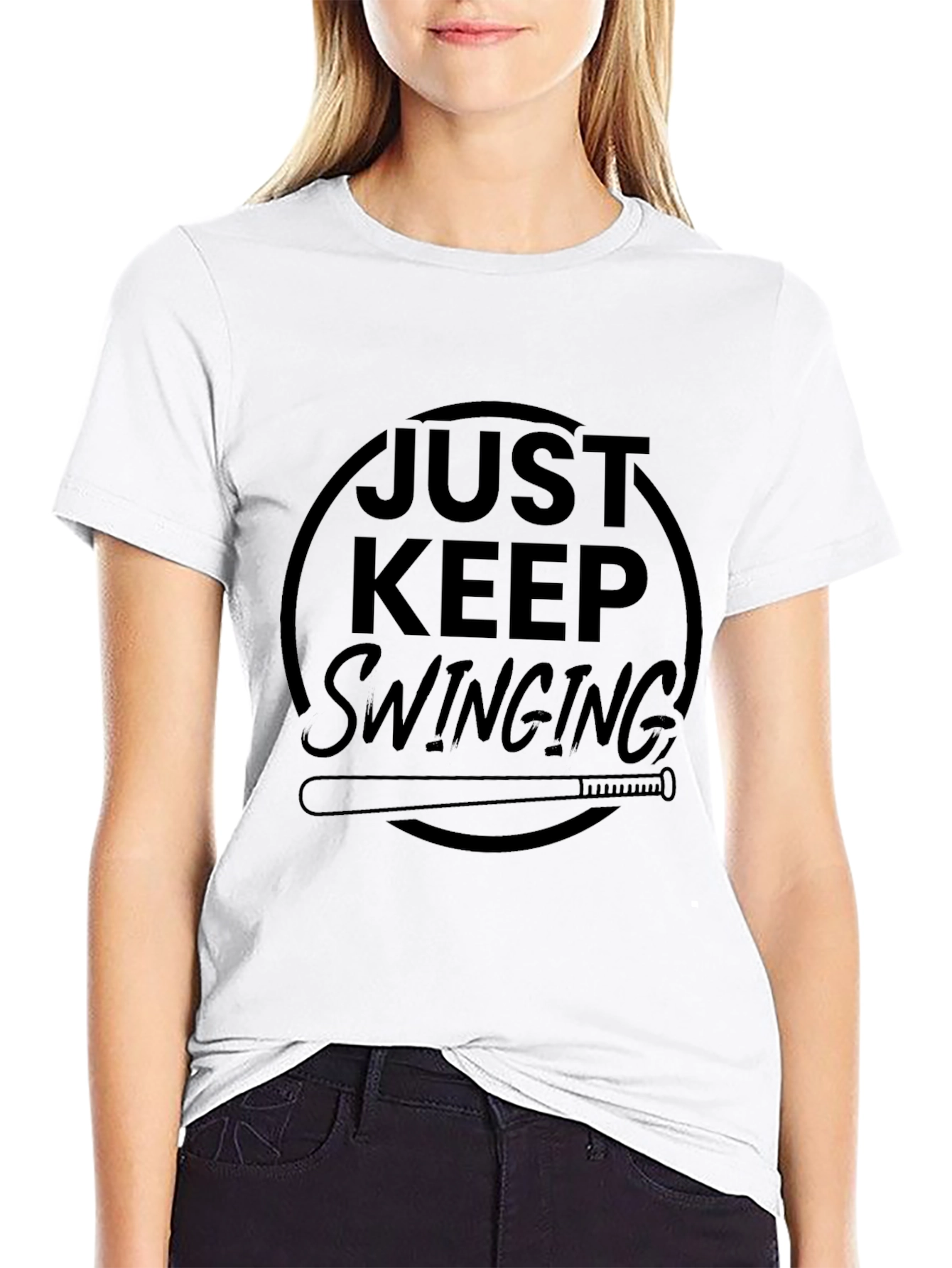 Just Keep Swinging Black Graphic Tee