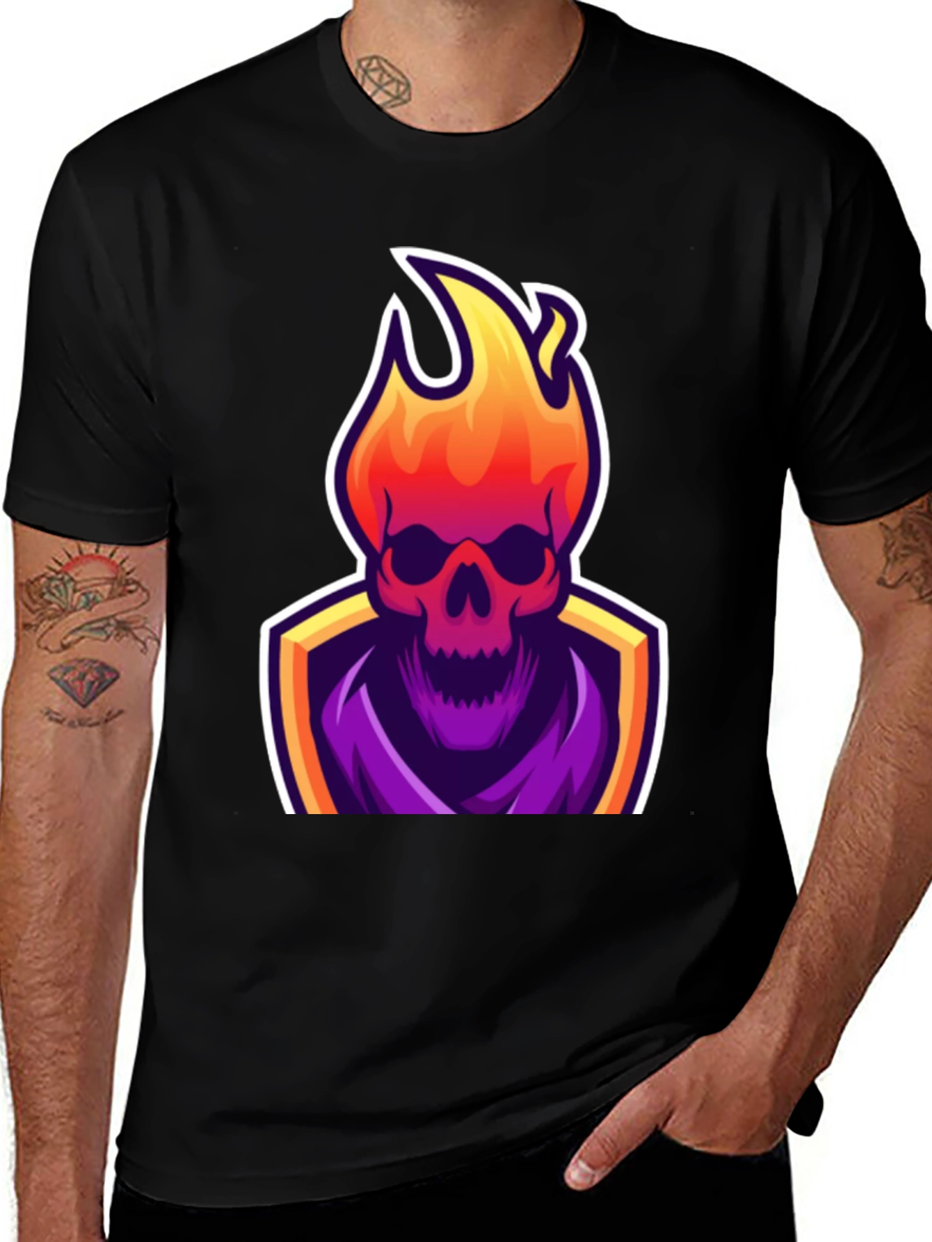 Fiery Skull Graphic Tee - Black