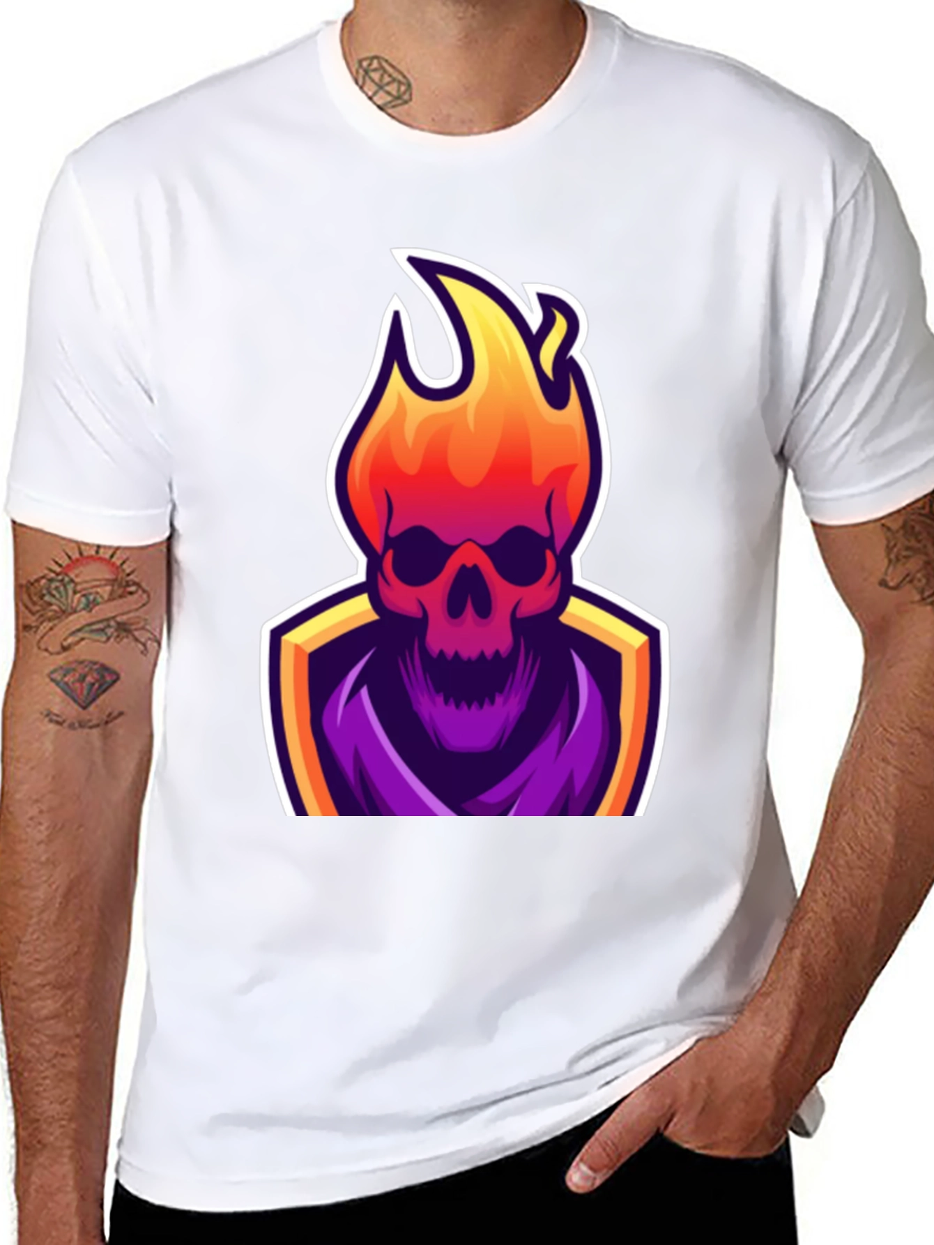 Fiery Skull Graphic Tee - Black