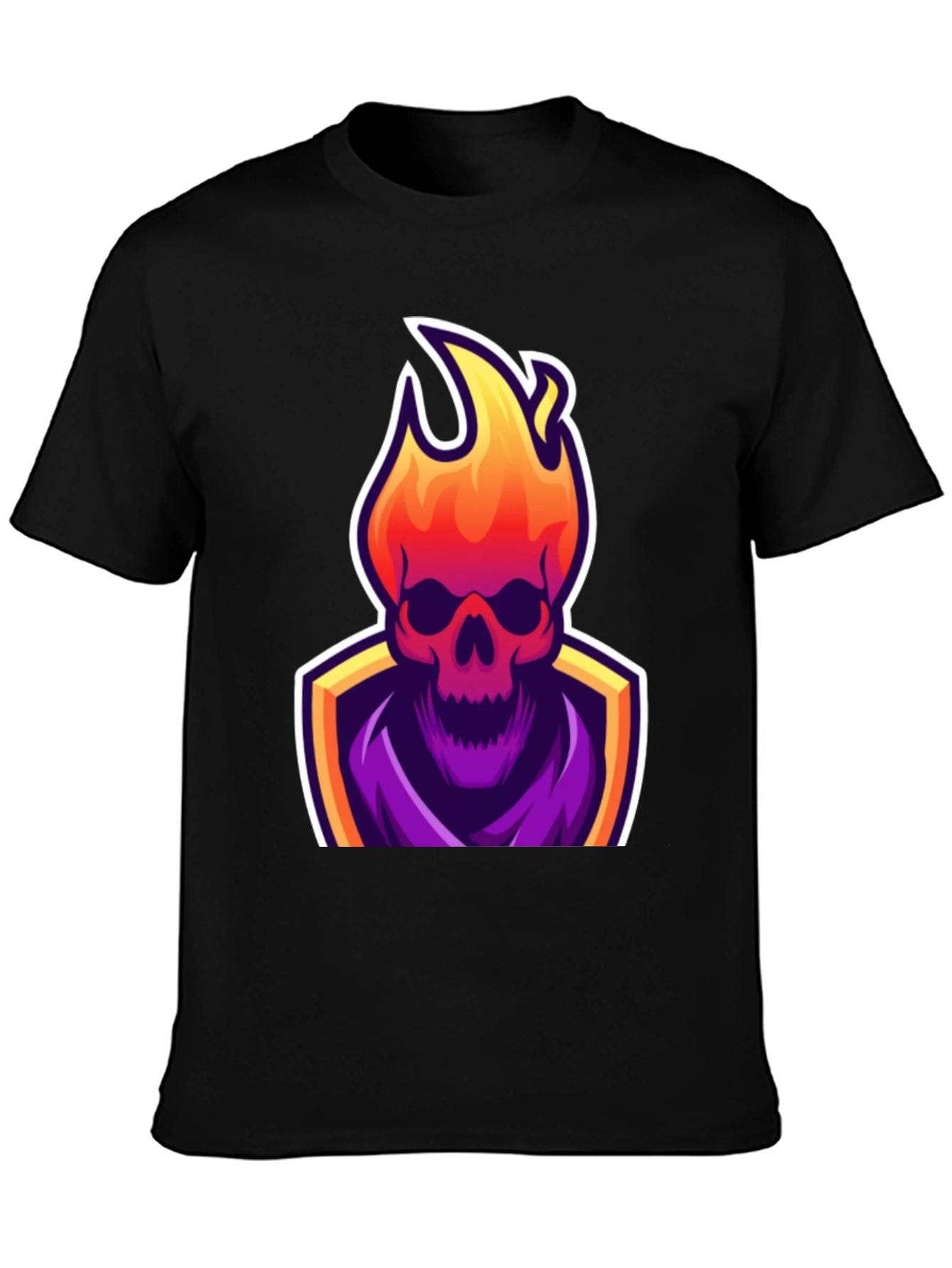 Fiery Skull Graphic Tee - Black