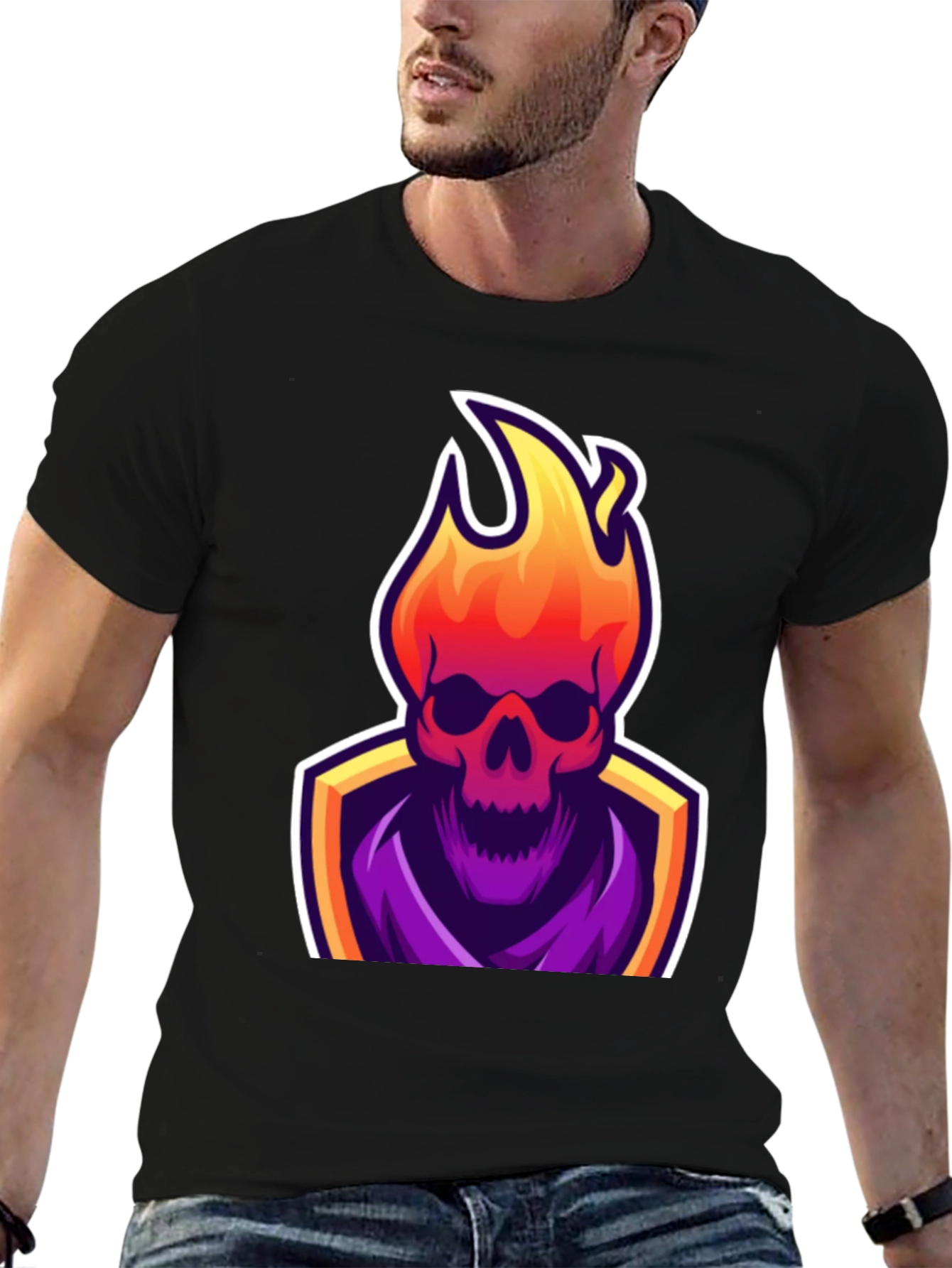Fiery Skull Graphic Tee - Black
